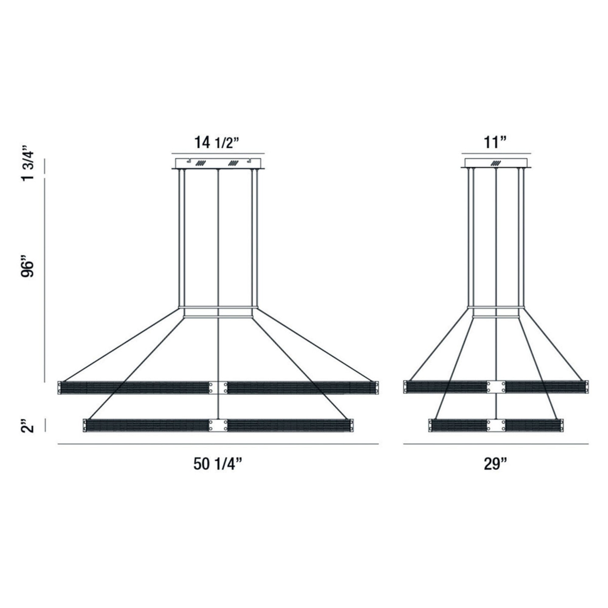 Admiral 2-Tiers 50" LED Linear Chandelier, Gold & Black Finish - Bees Lighting