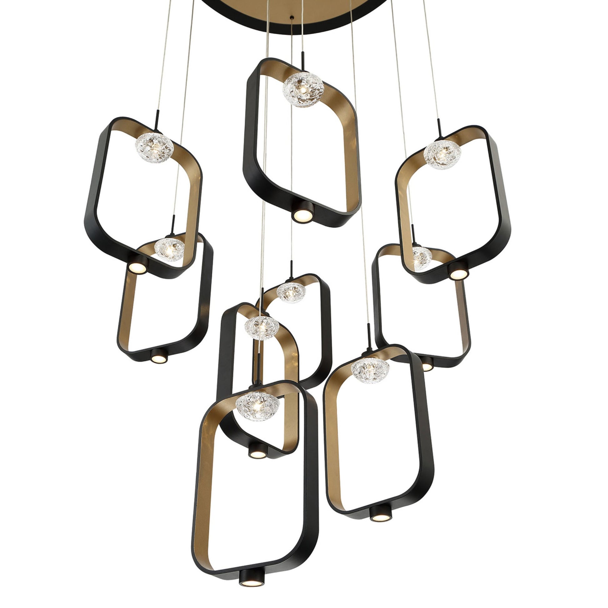 Dagmar 9-Light 33" LED Multi Drop Chandelier, Black & Gold Finish - Bees Lighting