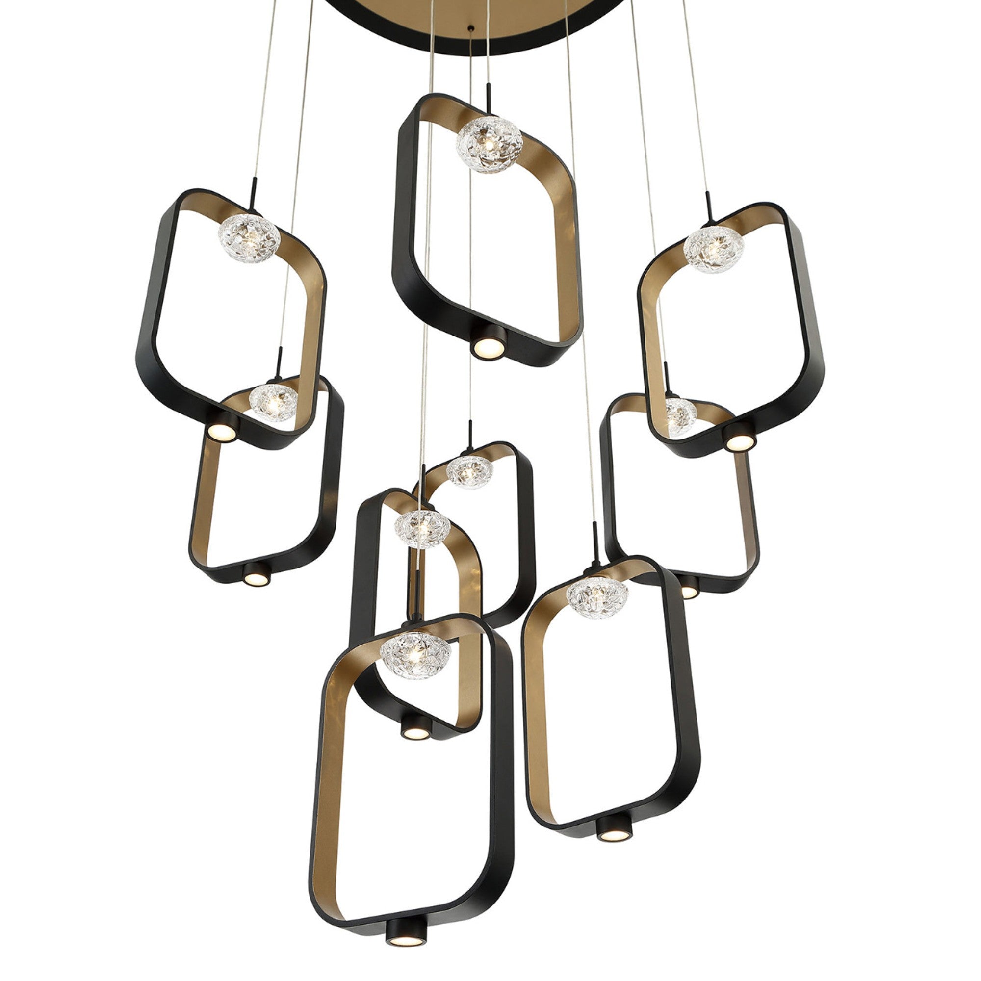 Dagmar 9-Light 33" LED Multi Drop Chandelier, Black & Gold Finish - Bees Lighting