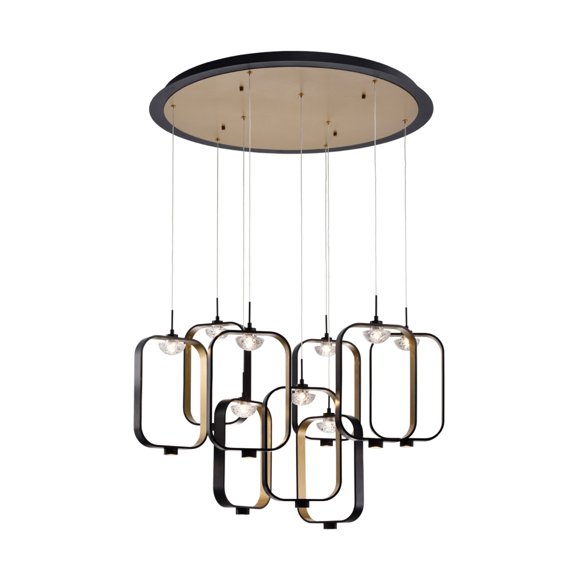 Dagmar 9-Light 33" LED Multi Drop Chandelier, Black & Gold Finish - Bees Lighting