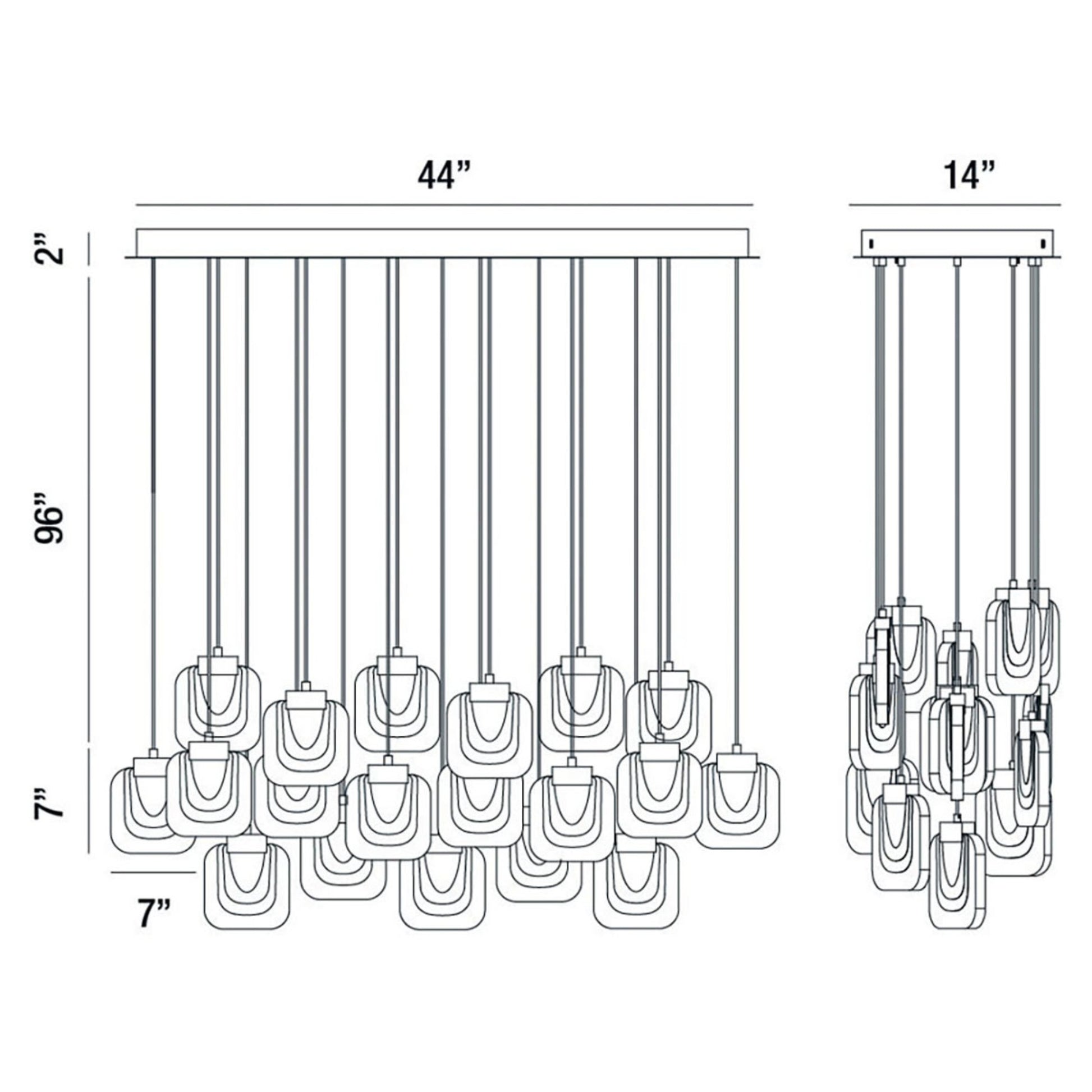 Paget 16-Light 44" LED Multi Drop Chandelier, Gold Finish - Bees Lighting