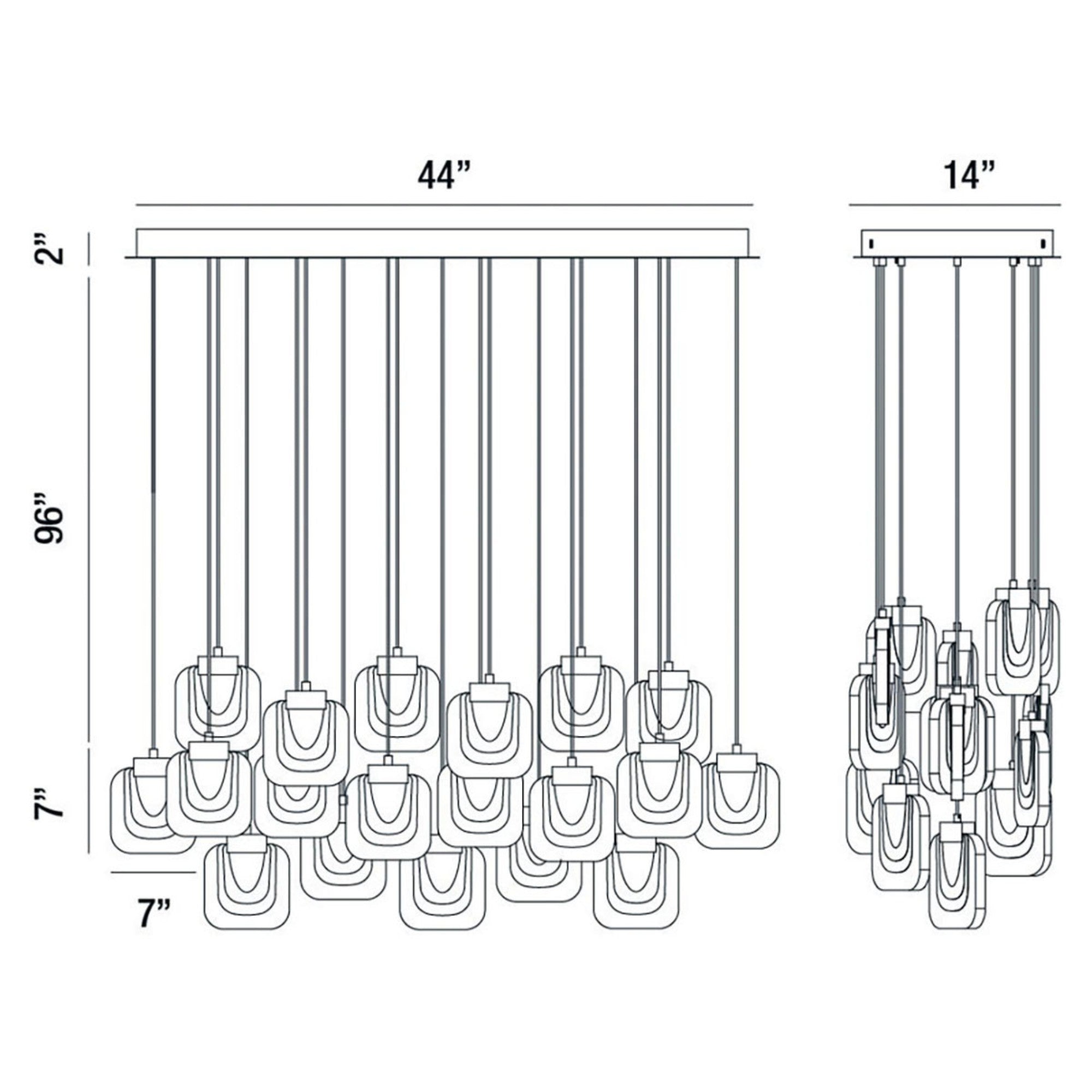 Paget 16-Light 44" LED Multi Drop Chandelier, Gold Finish - Bees Lighting