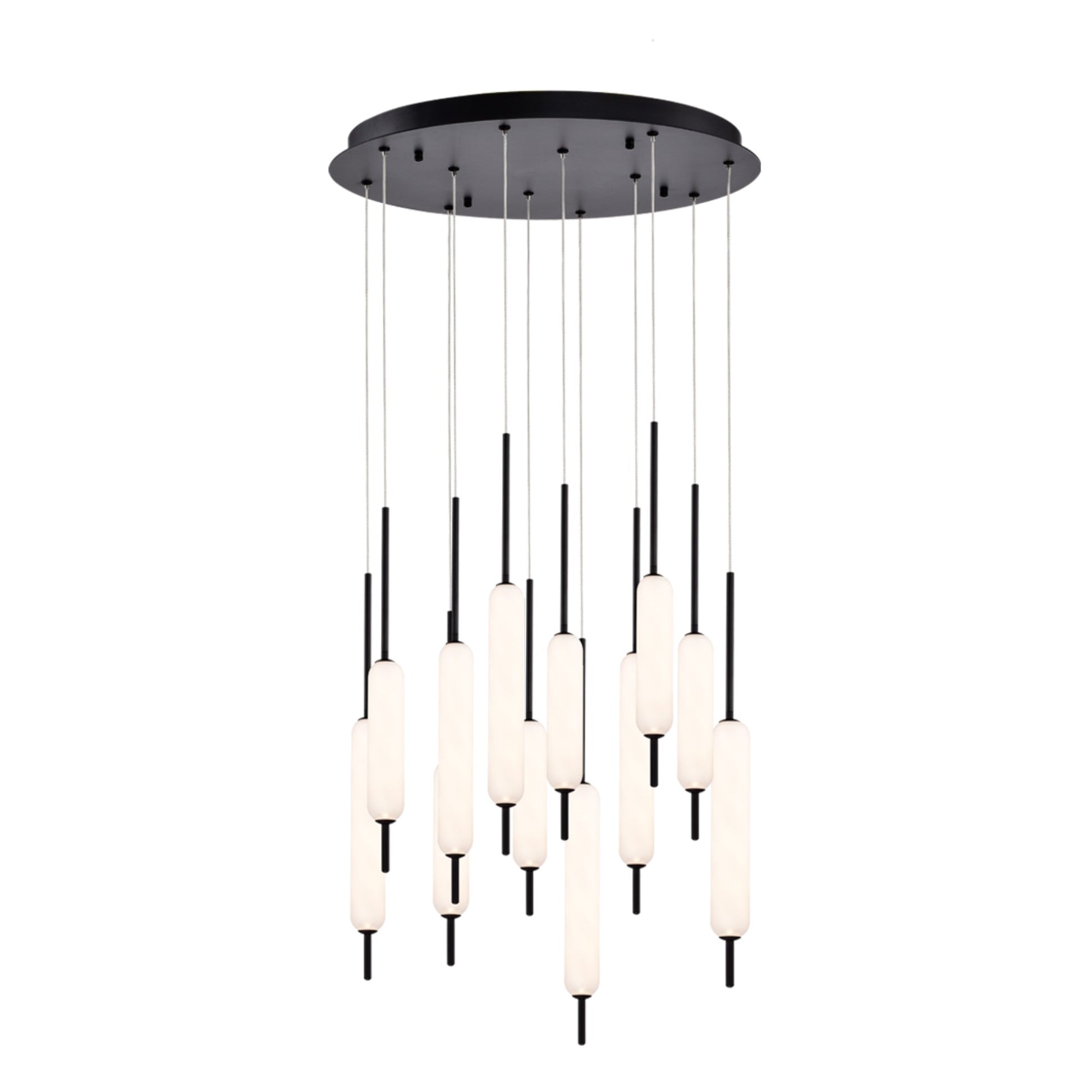 Cumberland 12-Light 22" LED Multi Drop Chandelier, Black Finish - Bees Lighting