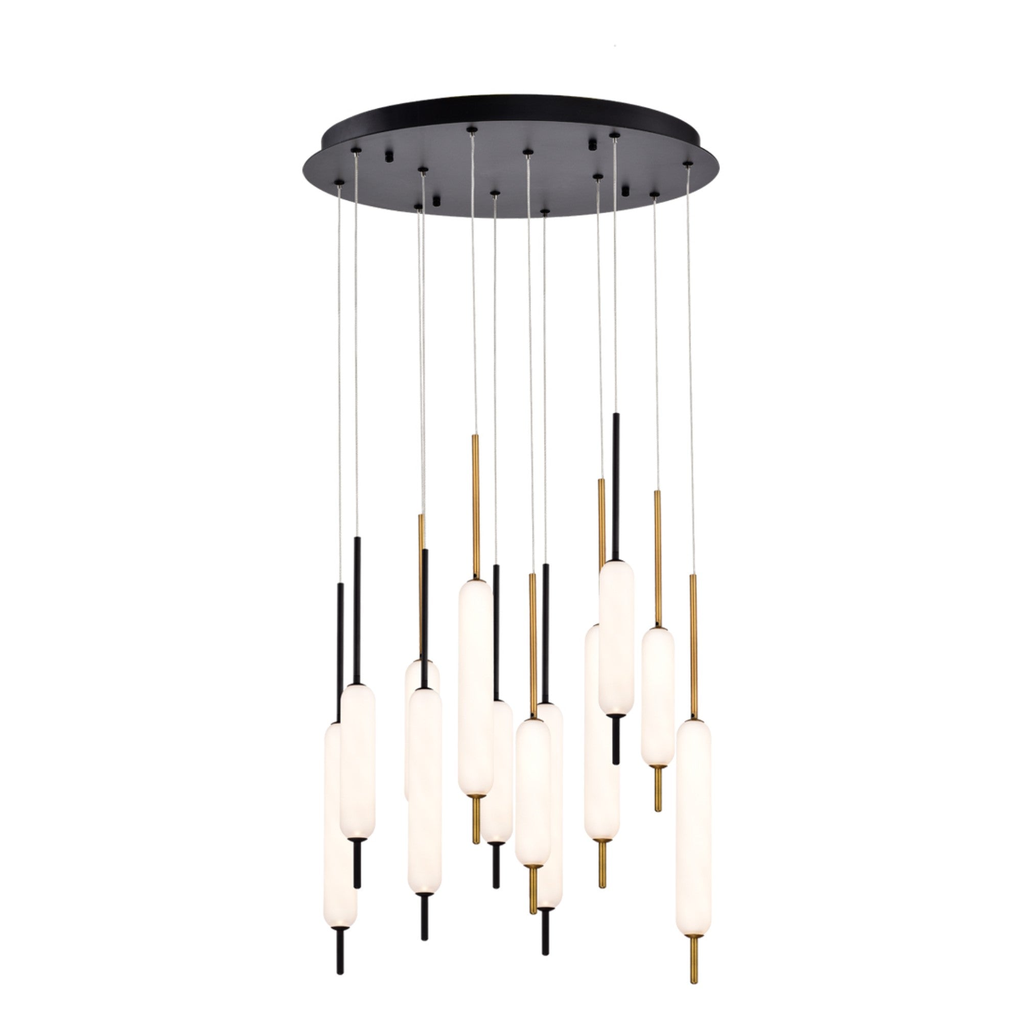 Cumberland 12-Light 22" LED Multi Drop Chandelier, Black & Gold & Nickel Finish - Bees Lighting