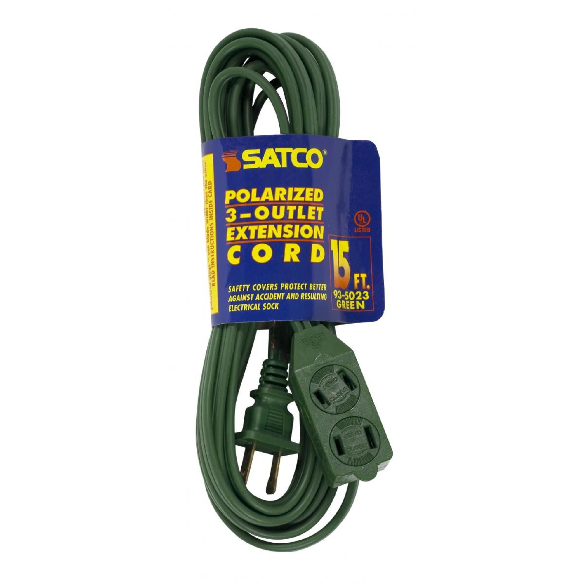 15 ft. Extension Cord 2 Prong, 16/2 Gauge SPT, 3 Outlets, Green - Bees Lighting