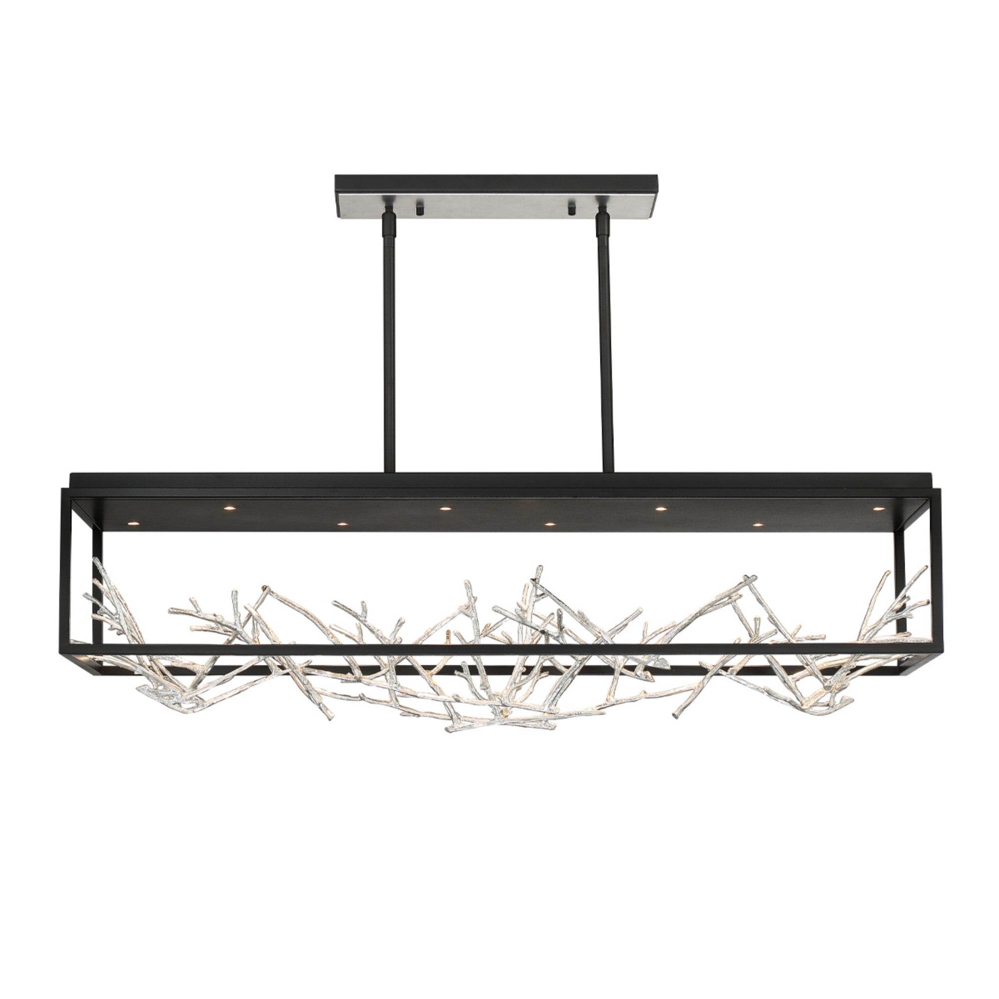 Aerie 8-Light 42" LED Linear Chandelier, Silver & Black Finish - Bees Lighting