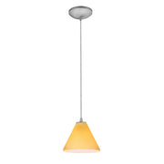 Martini 7" LED Pendant, Brushed Steel Finish, Amber Diffuser, Cord - Bees Lighting
