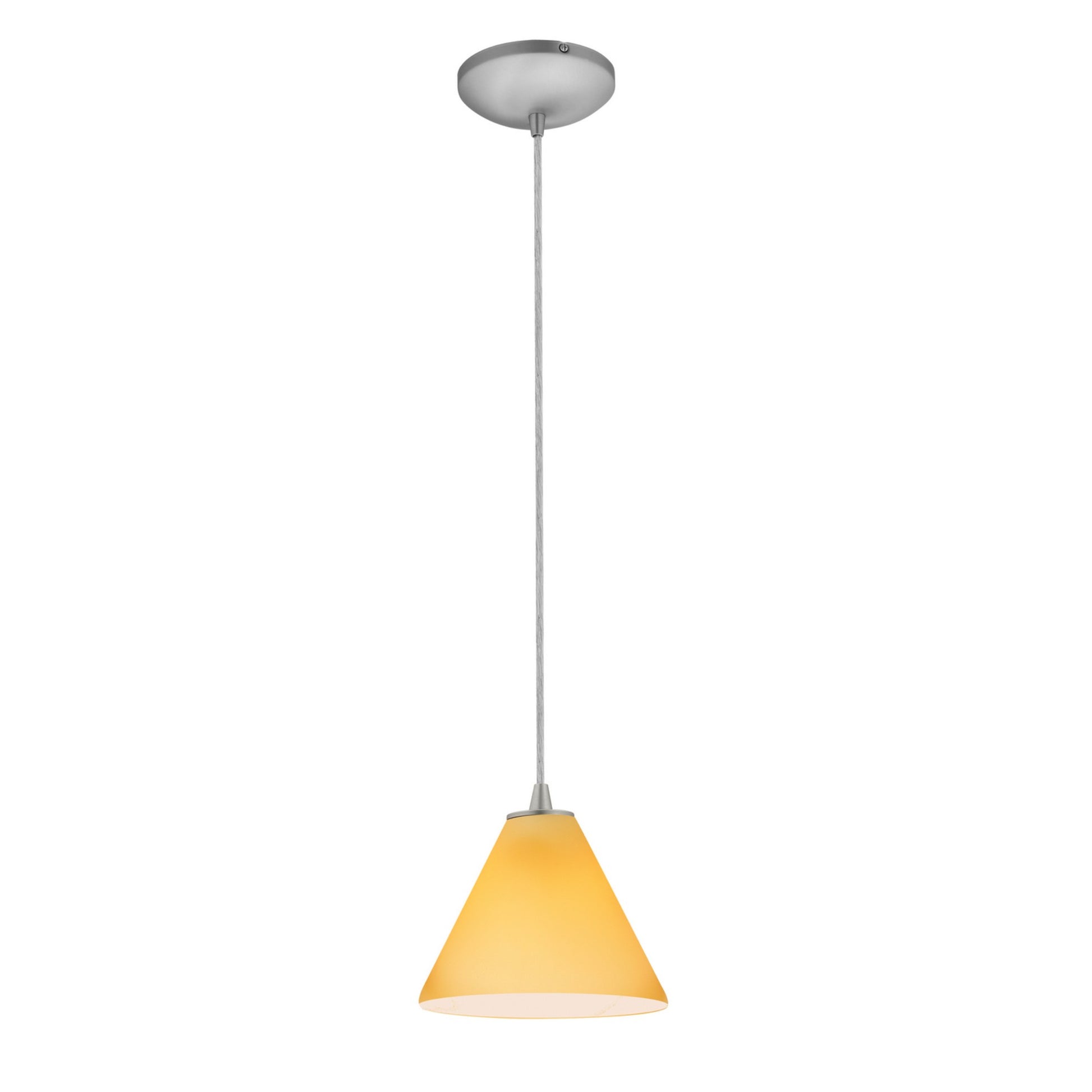 Martini 7" LED Pendant, Brushed Steel Finish, Amber Diffuser, Cord - Bees Lighting