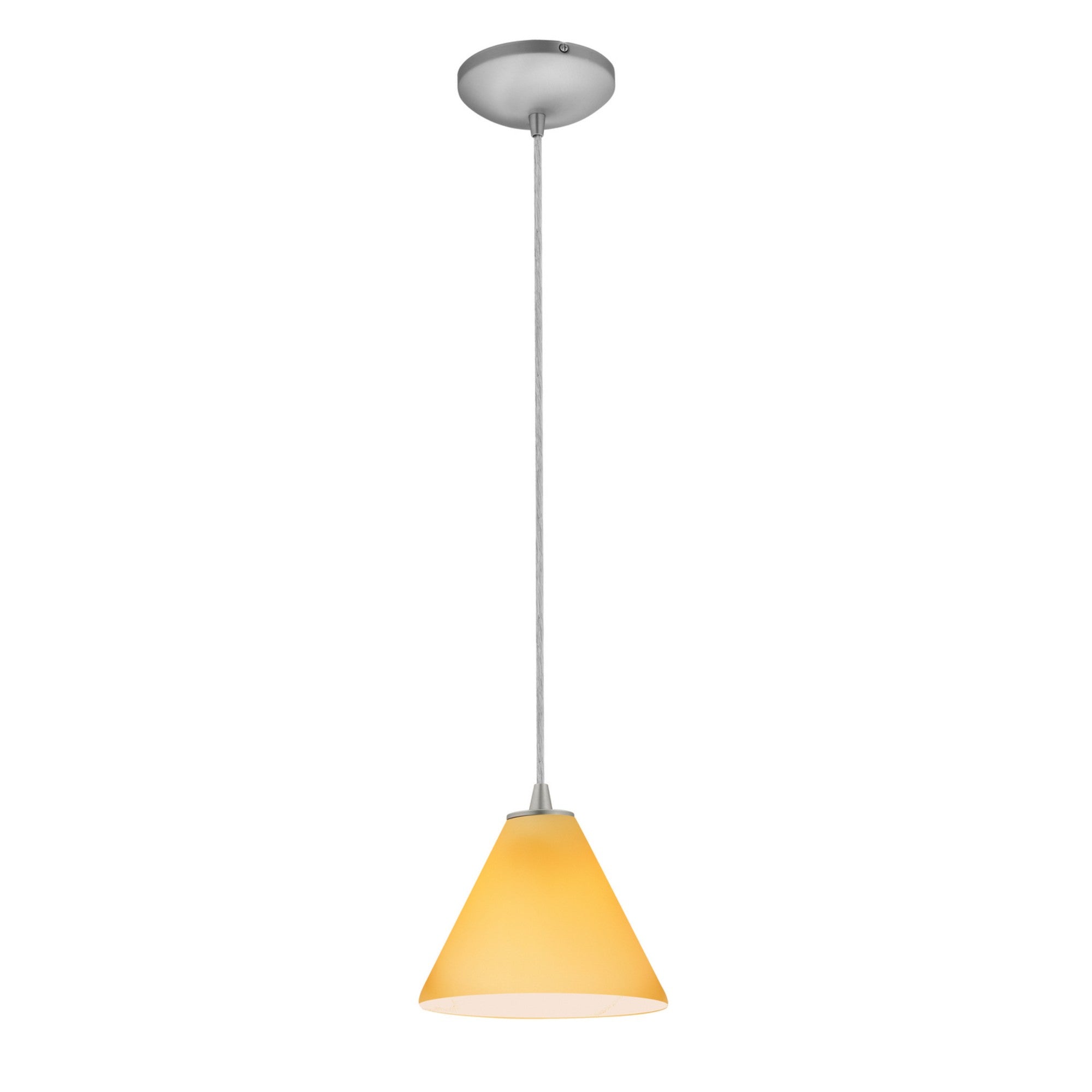 Martini 7" LED Pendant, Brushed Steel Finish, Amber Diffuser, Cord - Bees Lighting