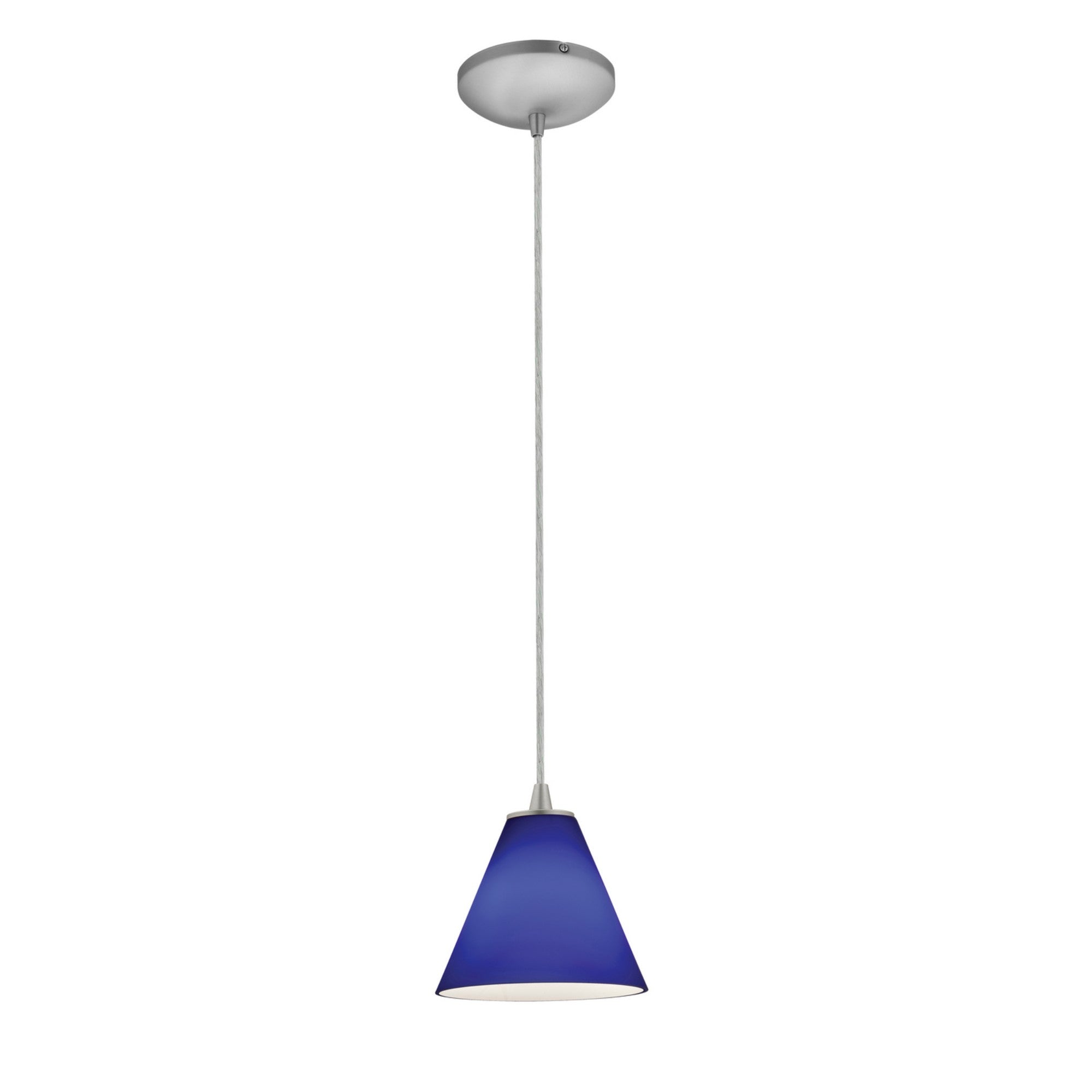 Martini 7" LED Pendant, Brushed Steel Finish, Cobalt Diffuser, Cord
