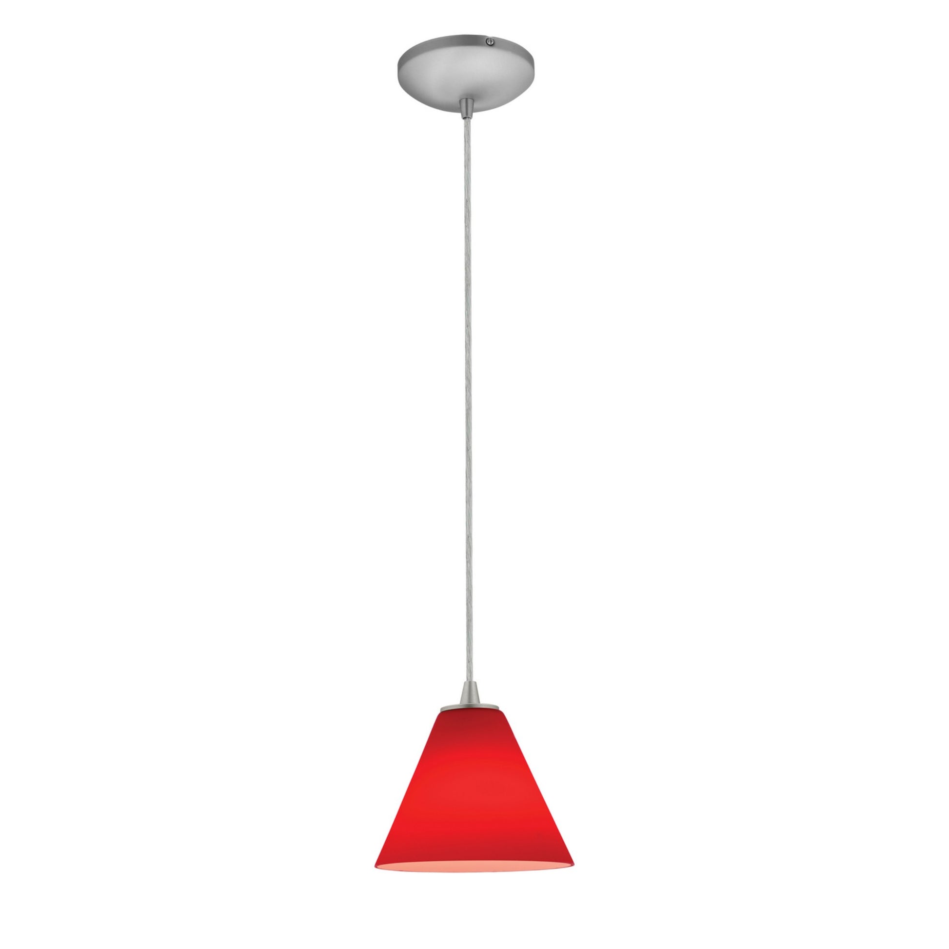 Martini 7" LED Pendant, Brushed Steel Finish, Red Diffuser, Cord - Bees Lighting