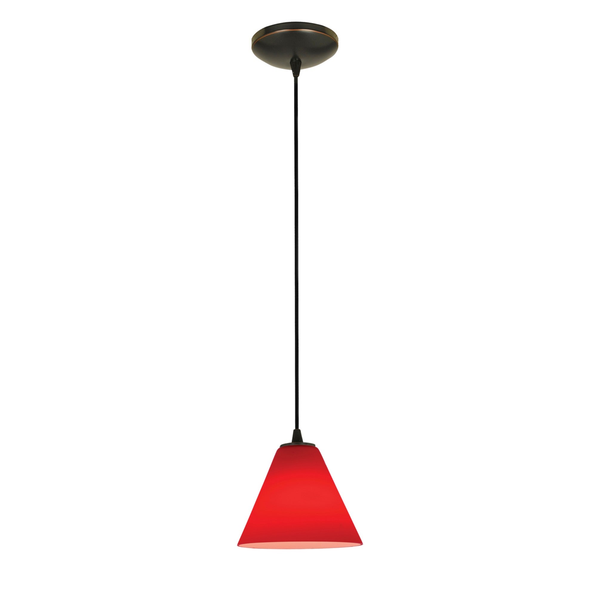 Martini 7" LED Pendant, Oil Rubbed Bronze Finish, Red Diffuser, Cord - Bees Lighting
