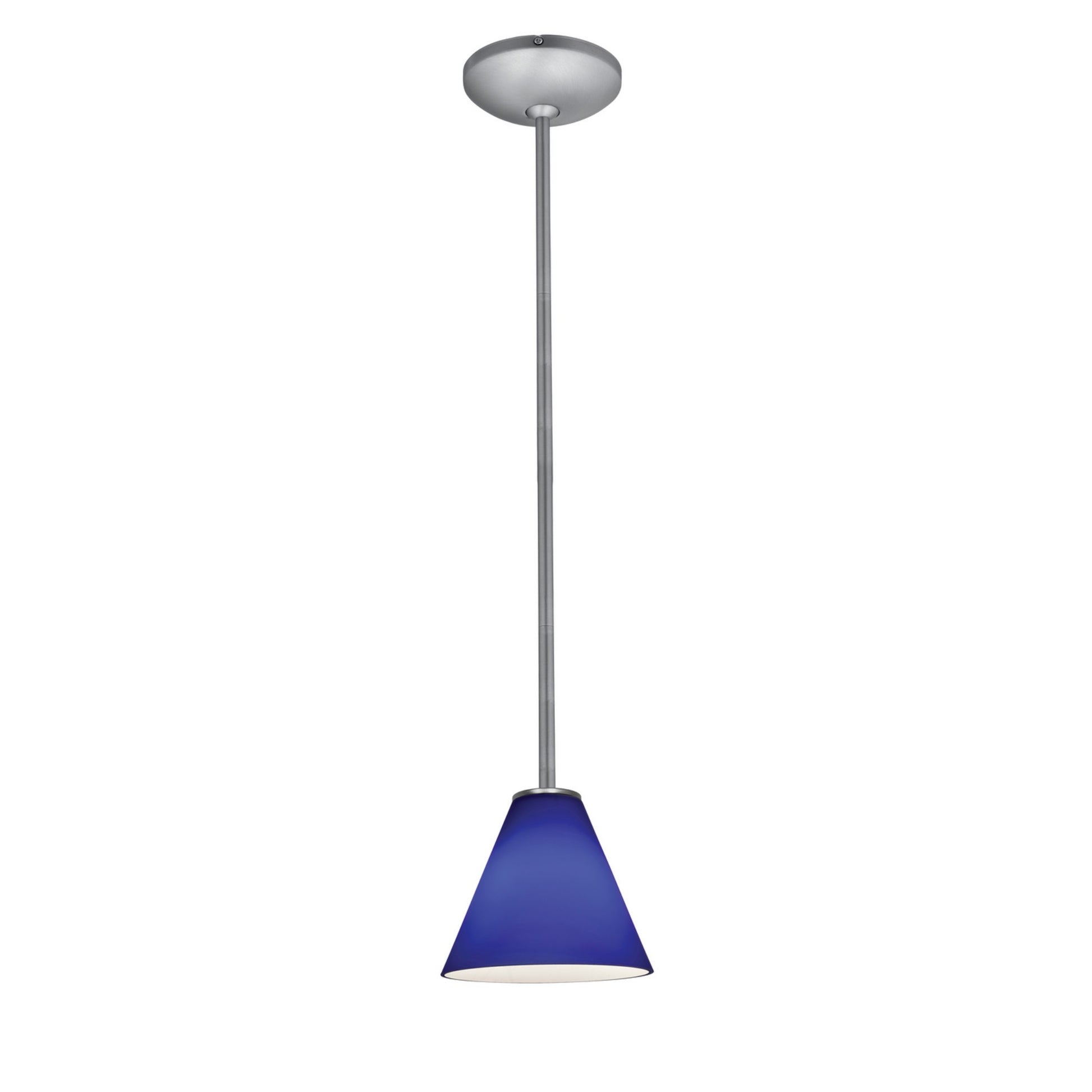Martini 7" LED Pendant, Brushed Steel Finish, Cobalt Diffuser, Rod - Bees Lighting