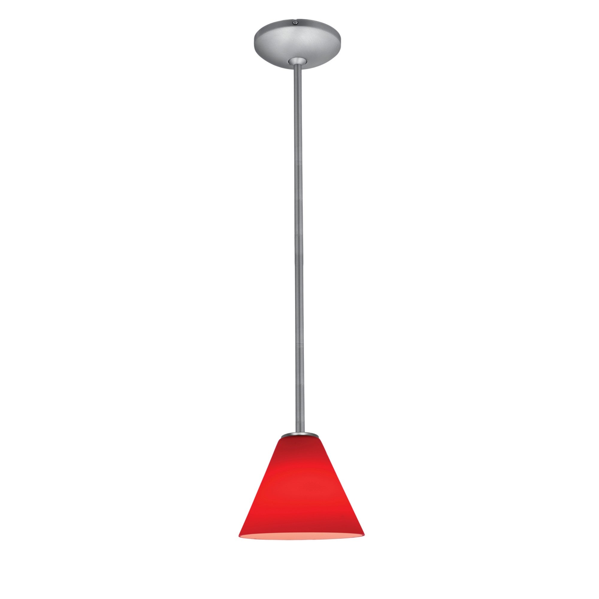 Martini 7" LED Pendant, Brushed Steel Finish, Red Diffuser, Rod - Bees Lighting