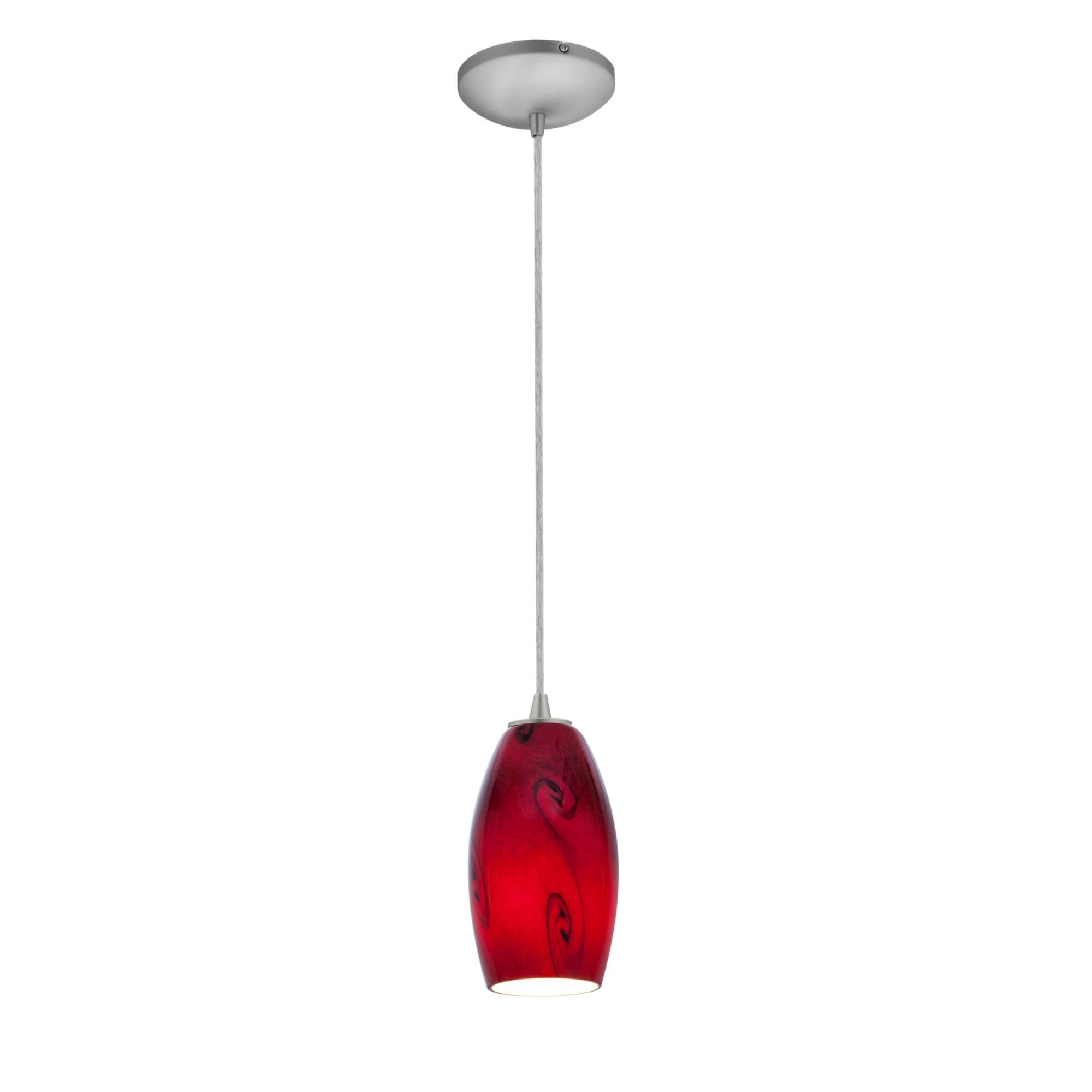 Merlot 8" LED Pendant, Brushed Steel Finish, Red Sky Diffuser, Cord