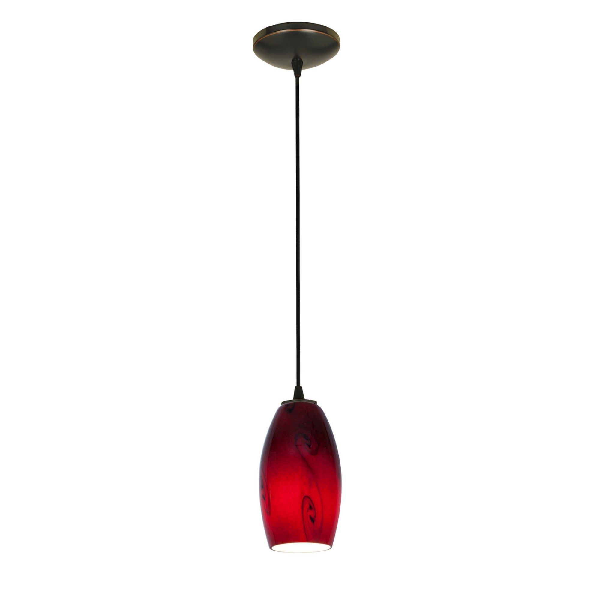 Merlot 8" LED Pendant, Oil Rubbed Bronze Finish, Red Sky Diffuser, Cord - Bees Lighting