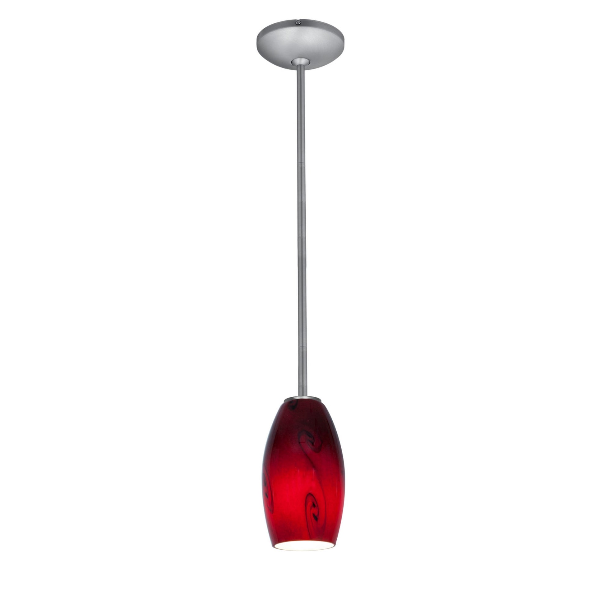 Merlot 8" LED Pendant, Brushed Steel Finish, Red Sky Diffuser, Rod - Bees Lighting