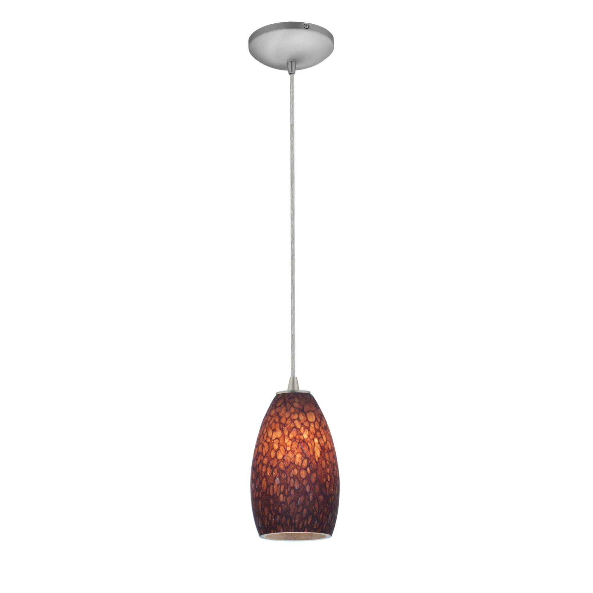 Champagne 9" LED Pendant, Brushed Steel Finish, Brown Stone Diffuser, Cord - Bees Lighting