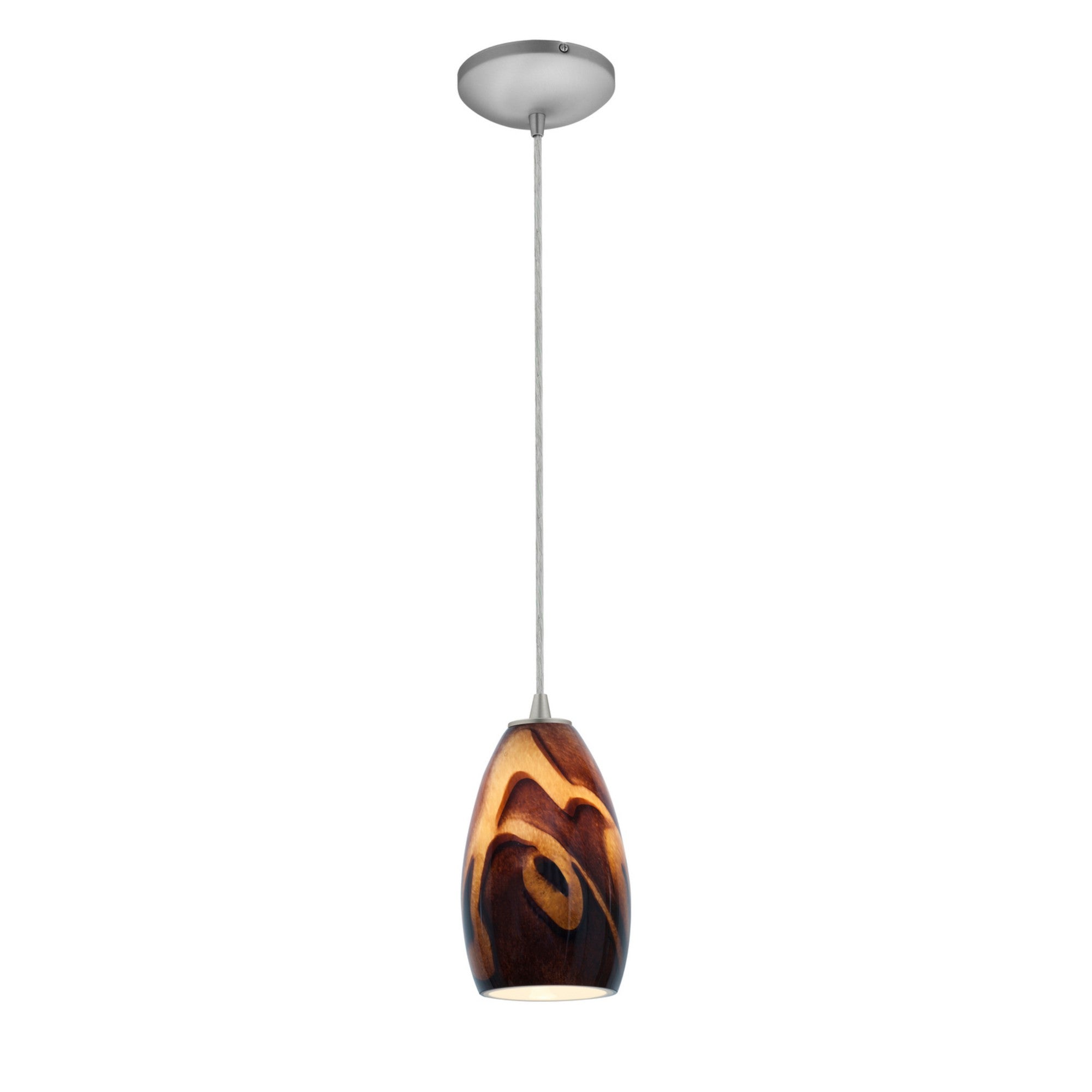 Champagne 9" LED Pendant, Brushed Steel Finish, Inca Diffuser, Cord - Bees Lighting