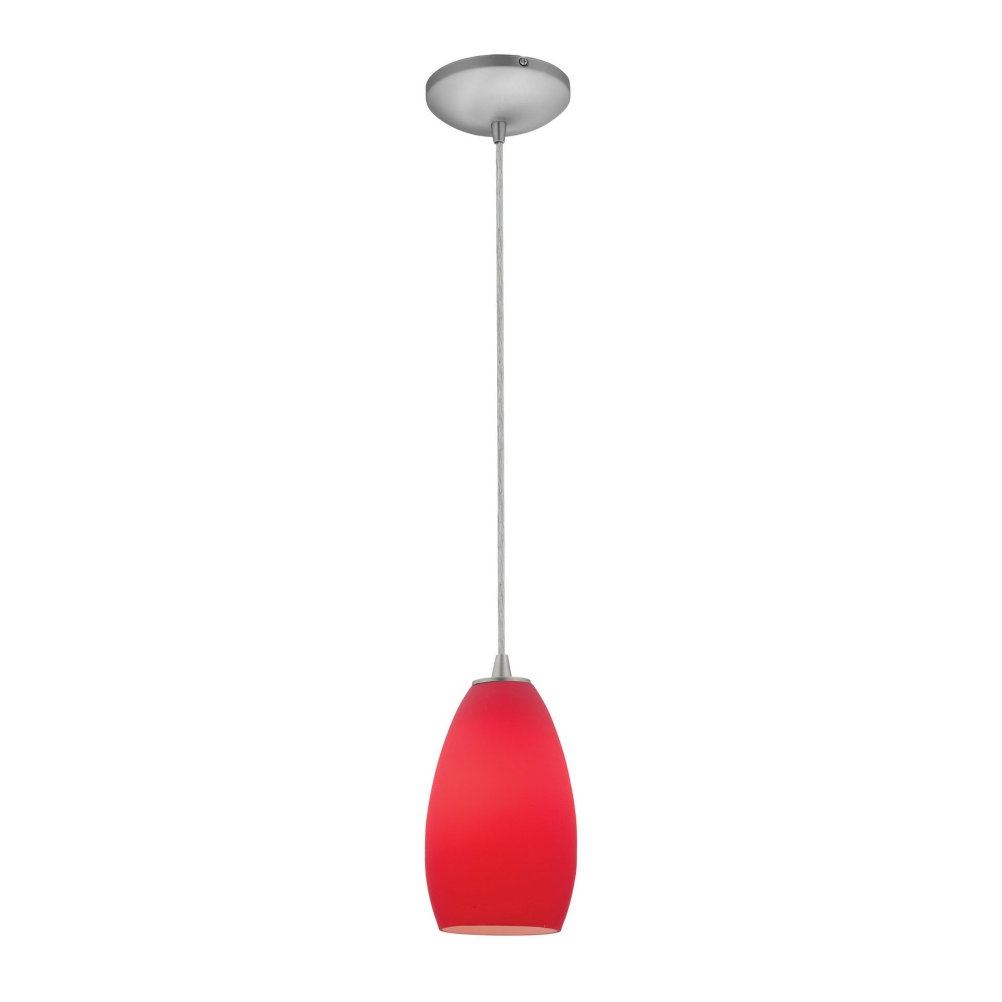 Champagne 9" LED Pendant, Brushed Steel Finish, Red Diffuser, Cord - Bees Lighting