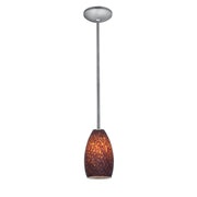 Champagne 9" LED Pendant, Brushed Steel Finish, Brown Stone Diffuser, Rod - Bees Lighting