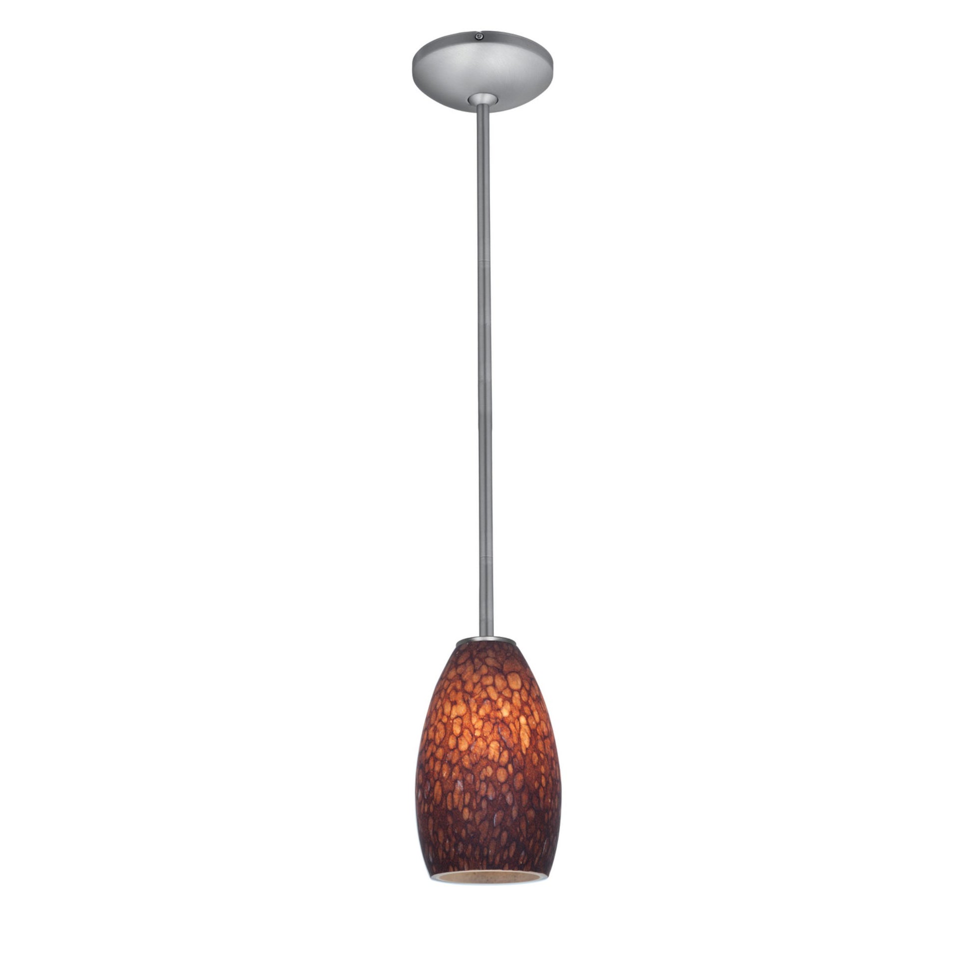 Champagne 9" LED Pendant, Brushed Steel Finish, Brown Stone Diffuser, Rod - Bees Lighting