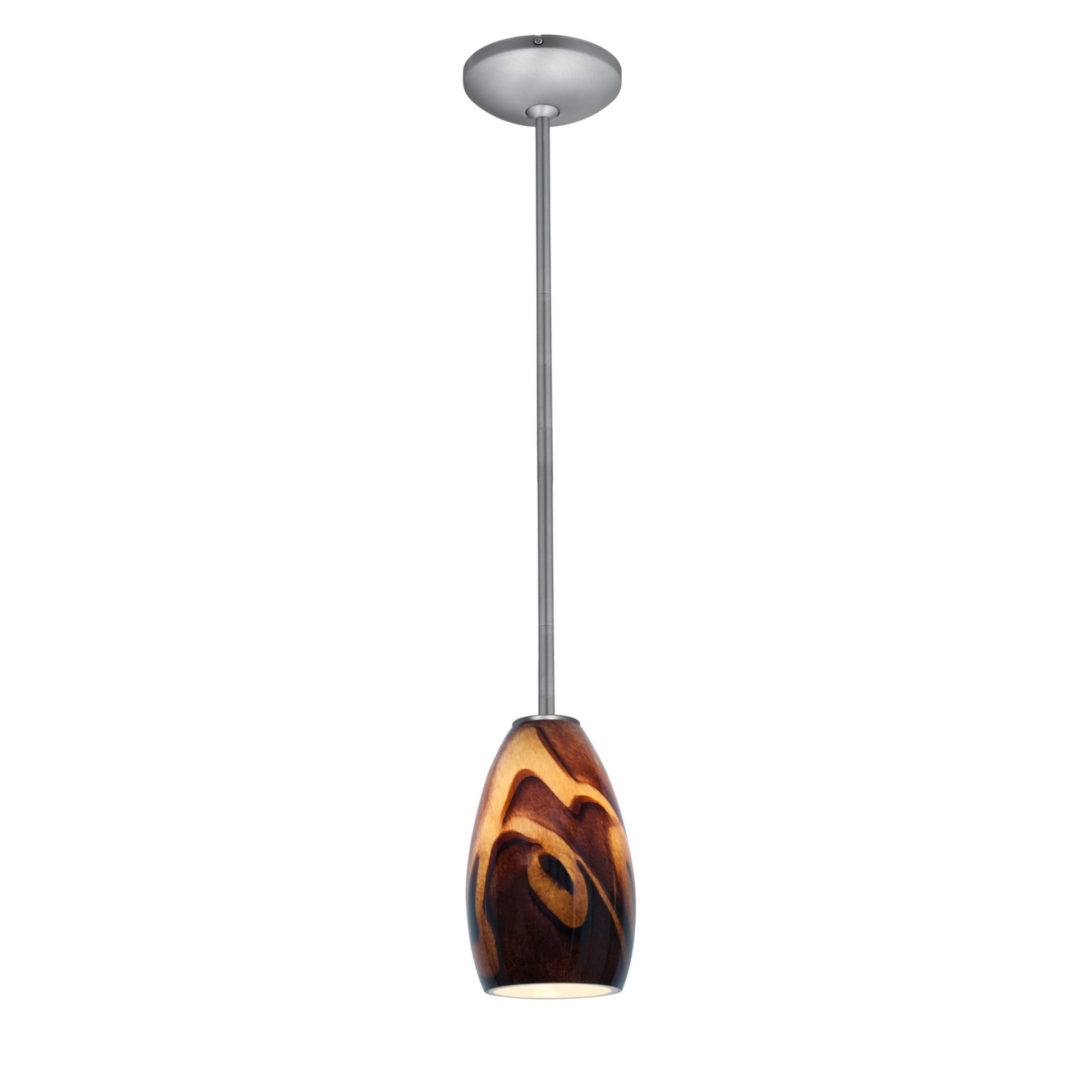 Champagne 9" LED Pendant, Brushed Steel Finish, Inca Diffuser, Rod - Bees Lighting