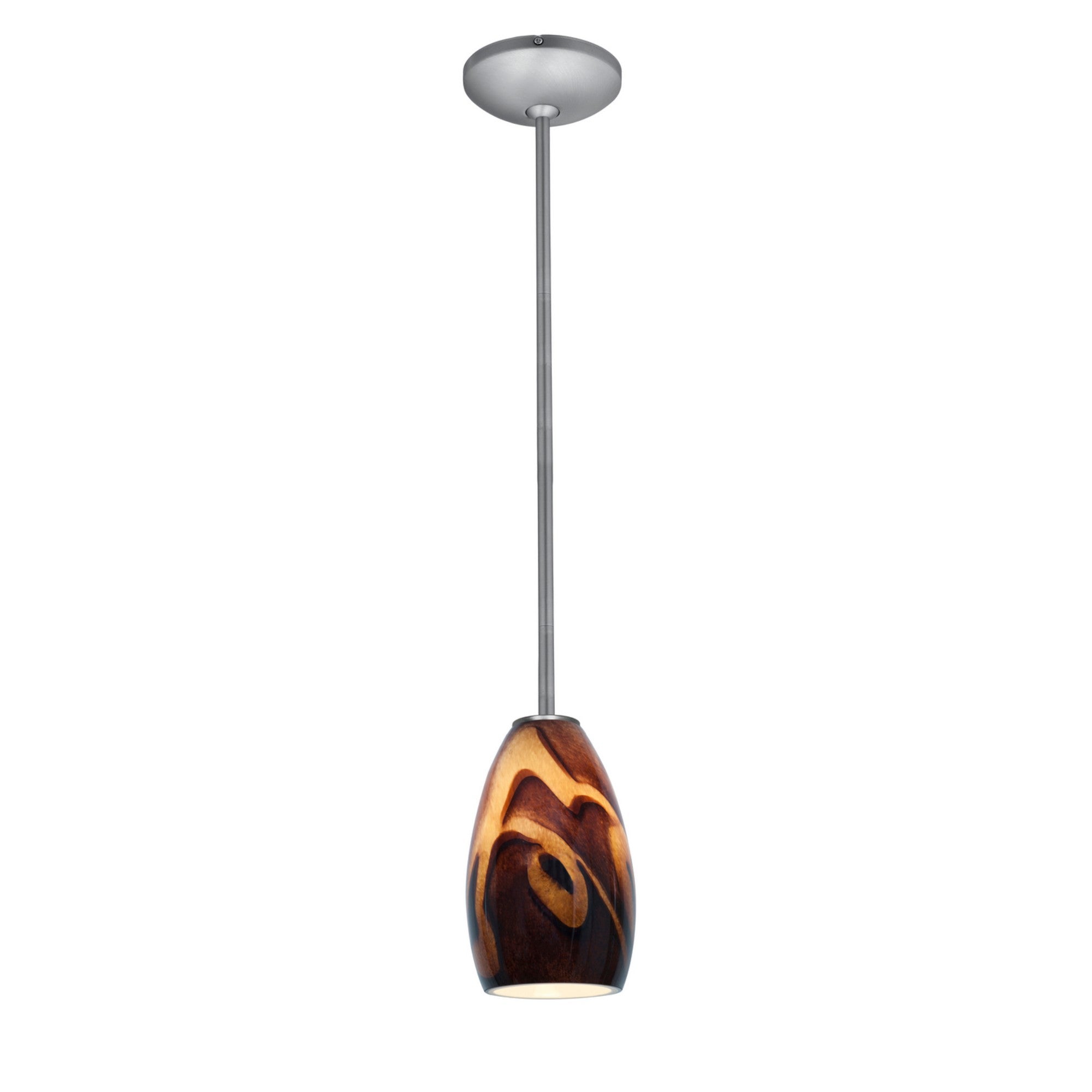 Champagne 9" LED Pendant, Brushed Steel Finish, Inca Diffuser, Rod - Bees Lighting