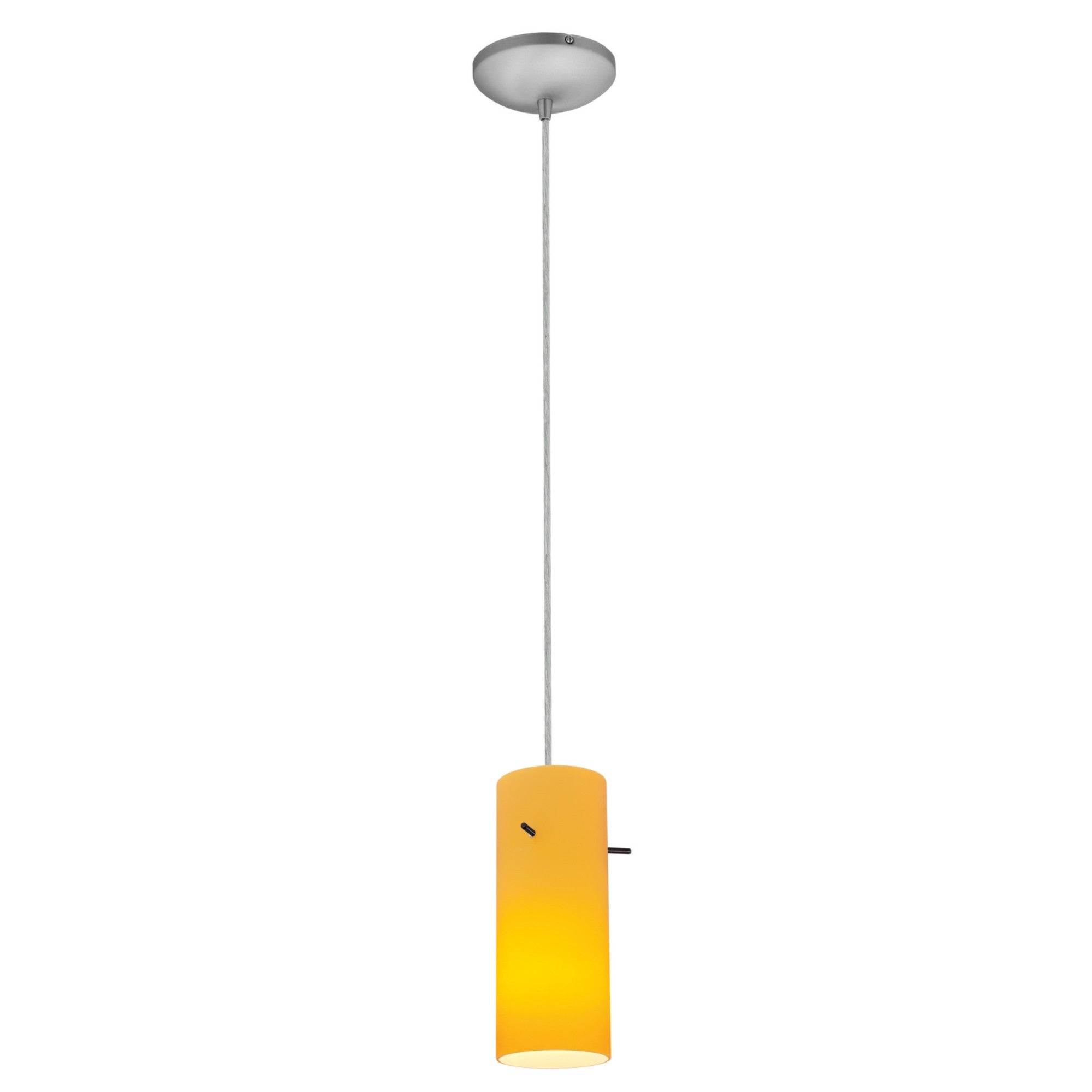 Cylinder 10" LED Pendant, Brushed Steel Finish, Amber Diffuser, Cord