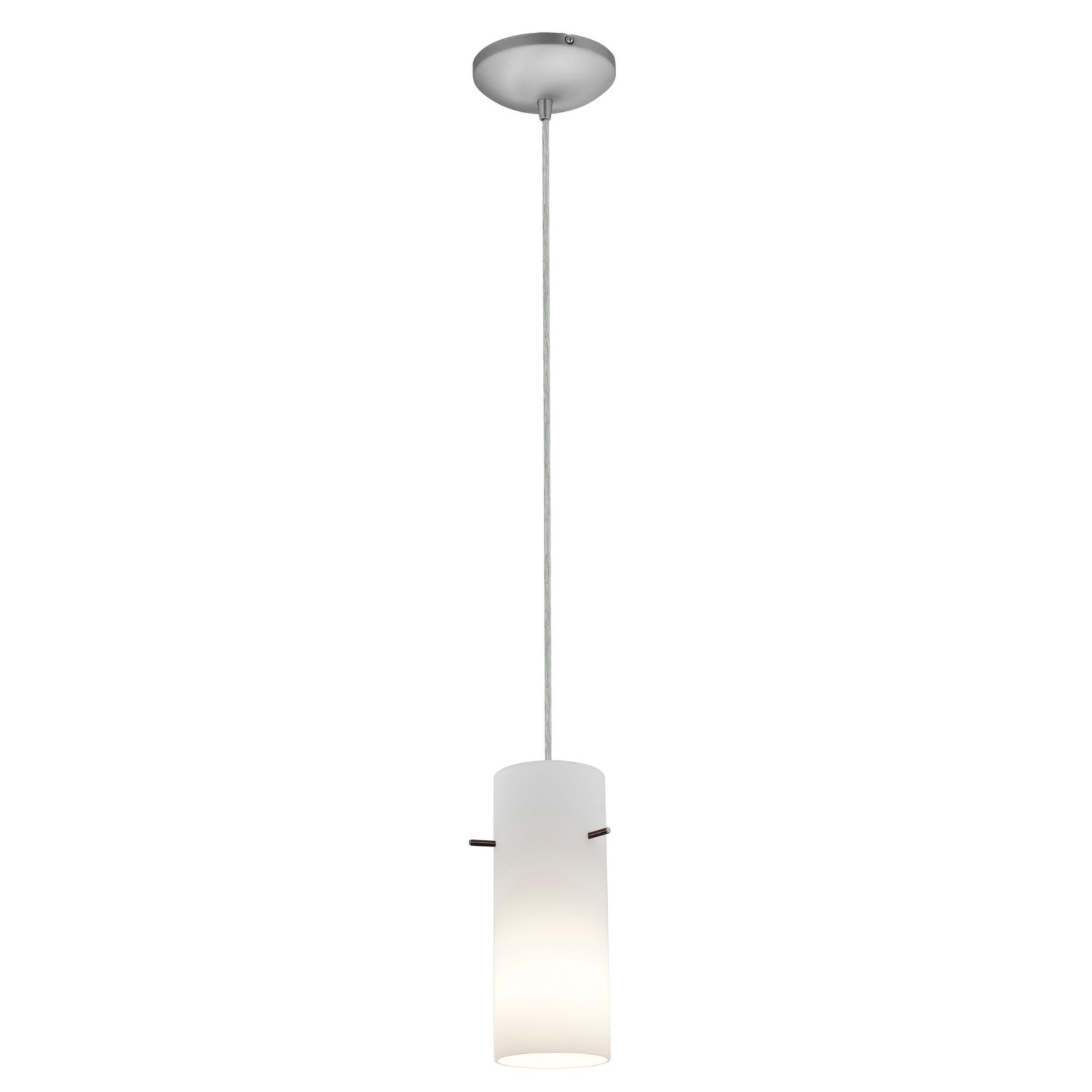 Cylinder 10" LED Pendant, Brushed Steel Finish, Opal Diffuser, Rod, Cord - Bees Lighting