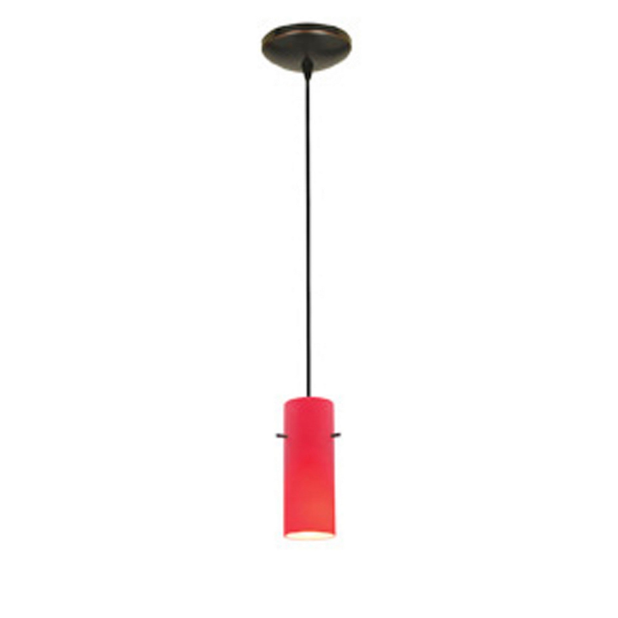Cylinder 10" LED Pendant, Oil Rubbed Bronze Finish, Red Diffuser, Cord - Bees Lighting
