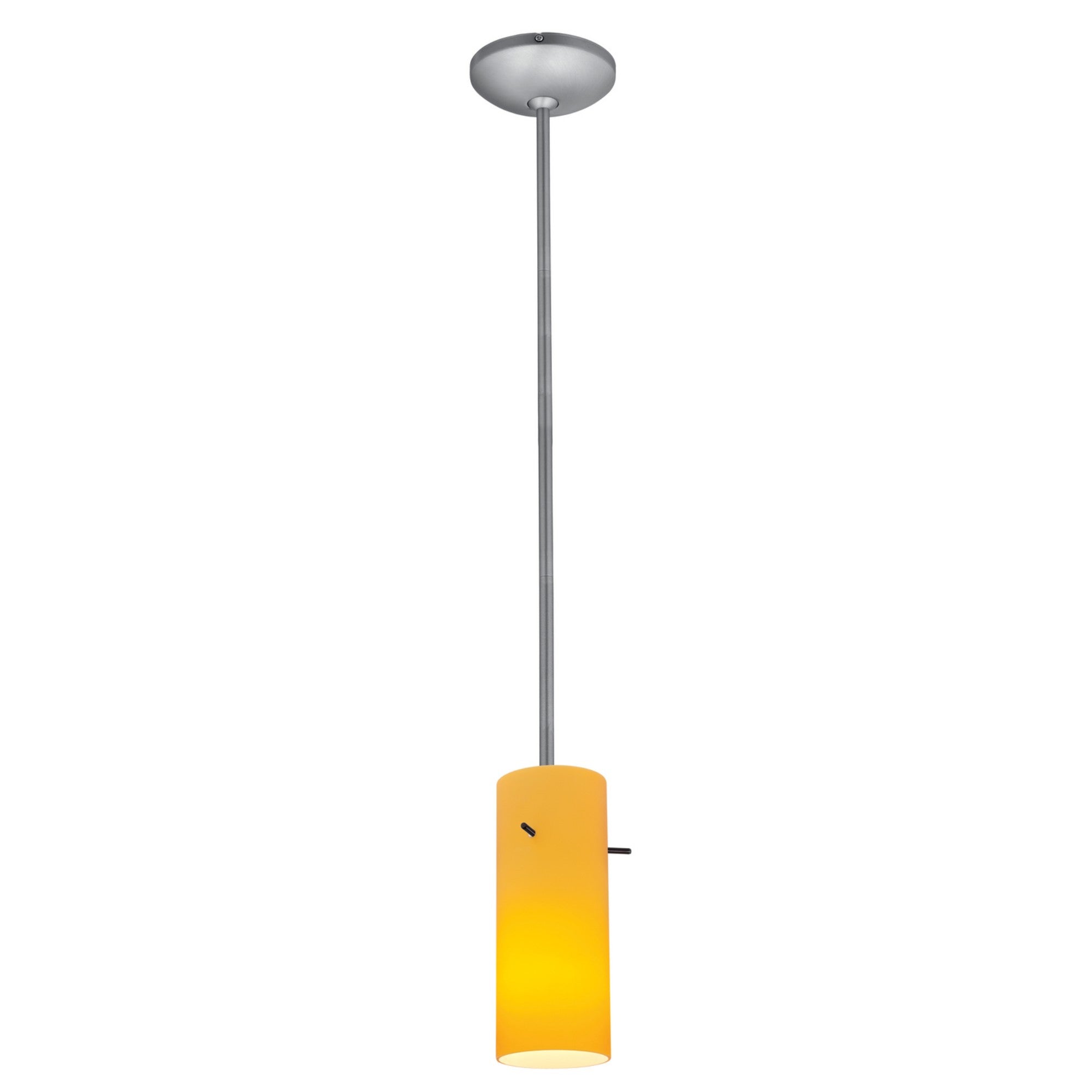 Cylinder 10" LED Pendant, Brushed Steel Finish, Amber Diffuser, Rod - Bees Lighting