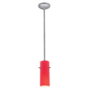 Cylinder 10" LED Pendant, Brushed Steel Finish, Red Diffuser, Rod - Bees Lighting