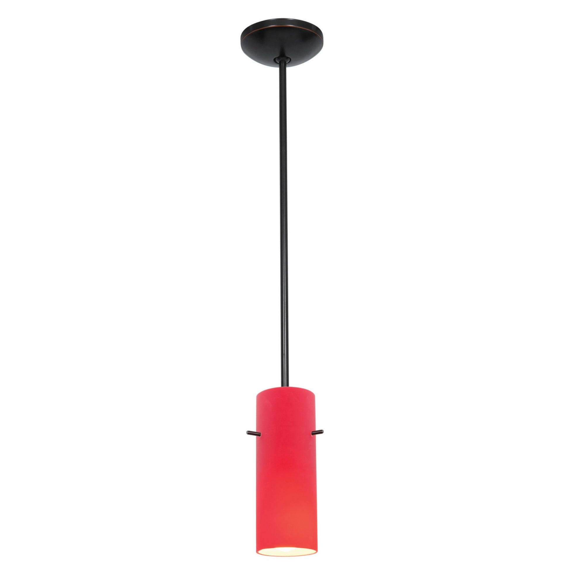 Cylinder 10" LED Pendant, Oil Rubbed Bronze Finish, Red Diffuser, Rod - Bees Lighting