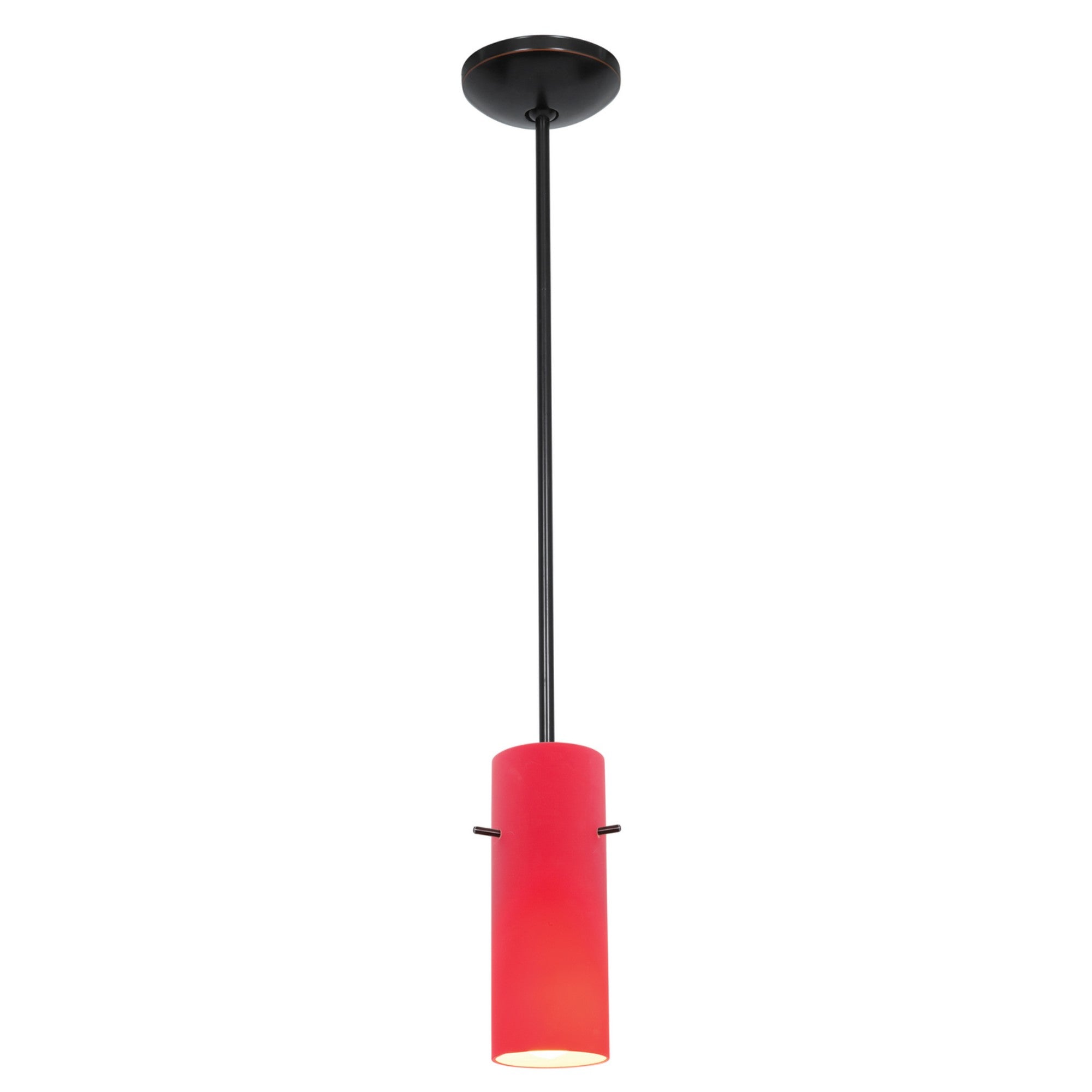 Cylinder 10" LED Pendant, Oil Rubbed Bronze Finish, Red Diffuser, Rod - Bees Lighting