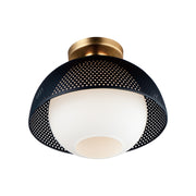 Perf 14" Flush Mount, Black & Satin Brass Finish - Bees Lighting