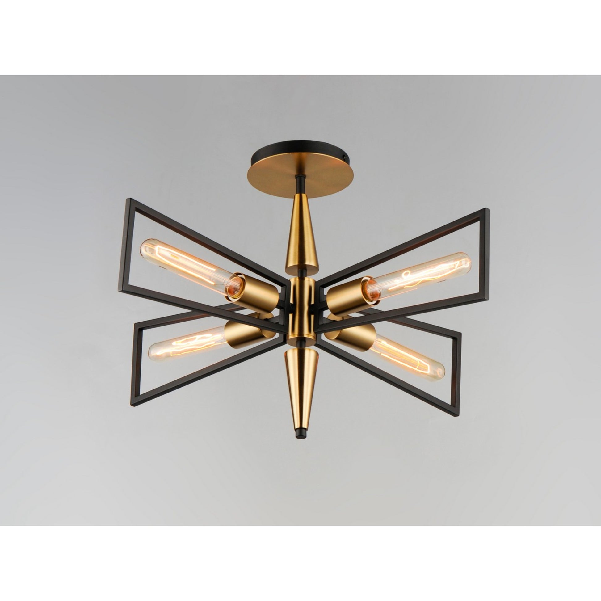 Wings 25" 4-Light Flush Mount, Black & Satin Brass Finish - Bees Lighting
