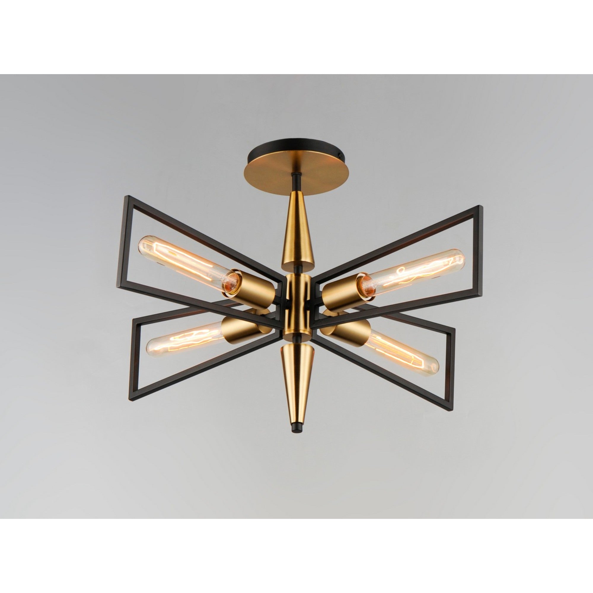 Wings 25" 4-Light Flush Mount, Black & Satin Brass Finish - Bees Lighting