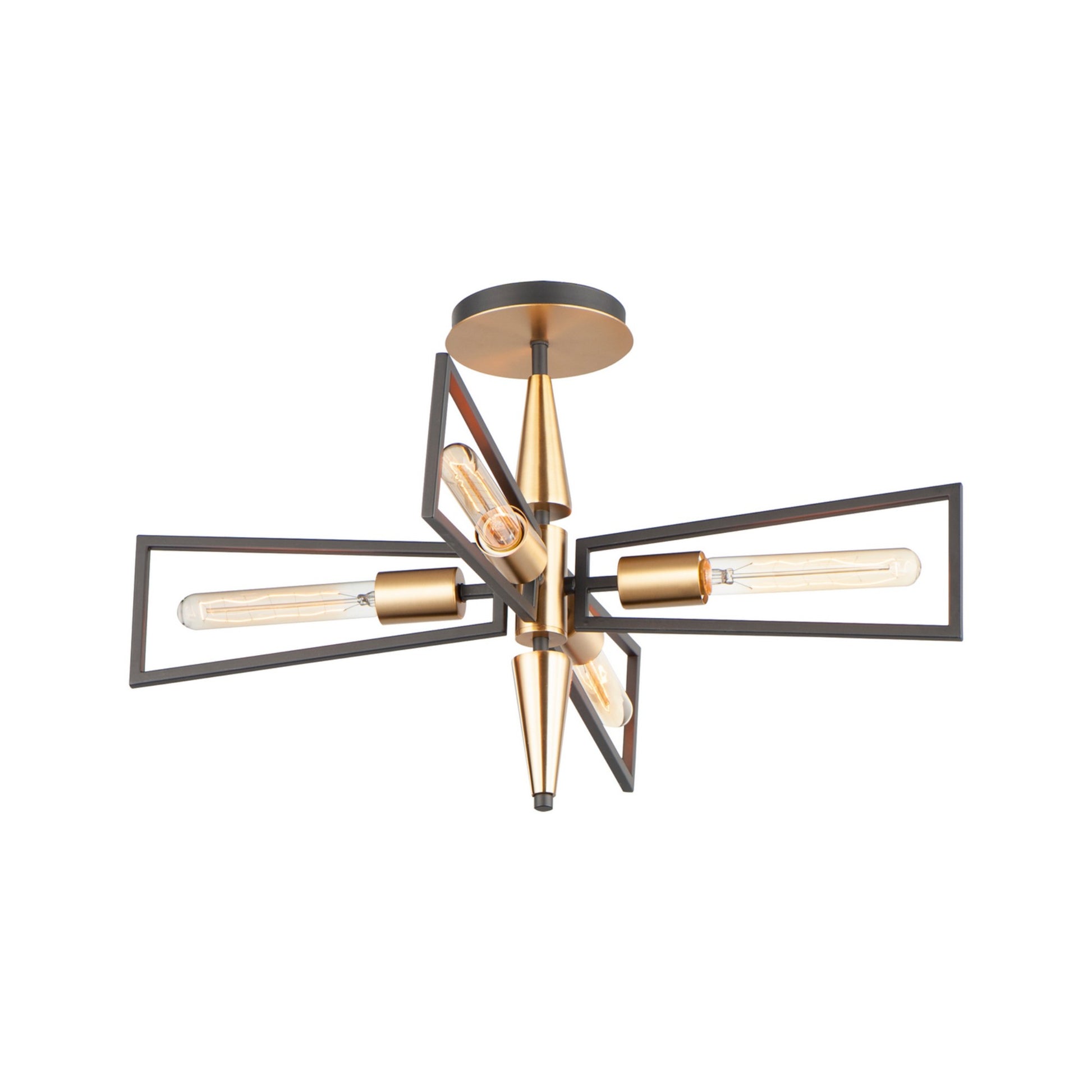 Wings 25" 4-Light Flush Mount, Black & Satin Brass Finish - Bees Lighting