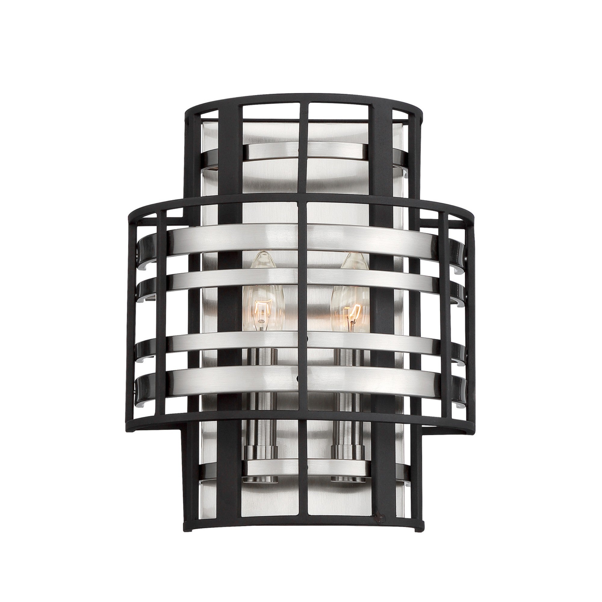 Presten 12" 2-Light Wall Sconce, Brushed Nickel & Sand Coal Finish - Bees Lighting