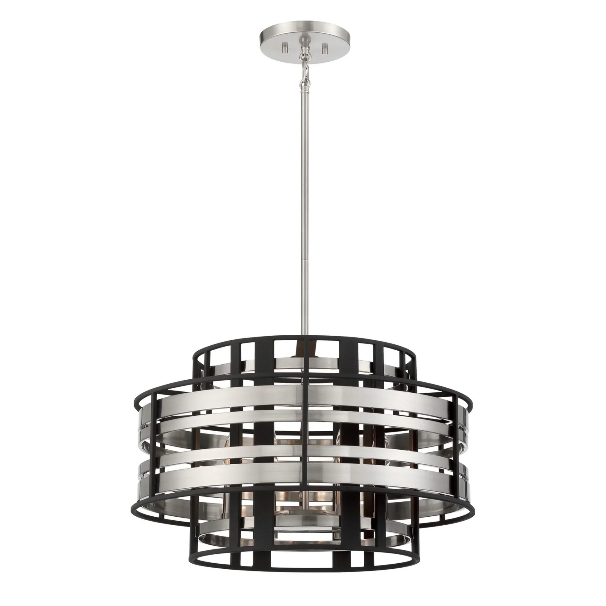 Presten 23" 6-Light Pendant, Brushed Nickel & Sand Coal Finish - Bees Lighting