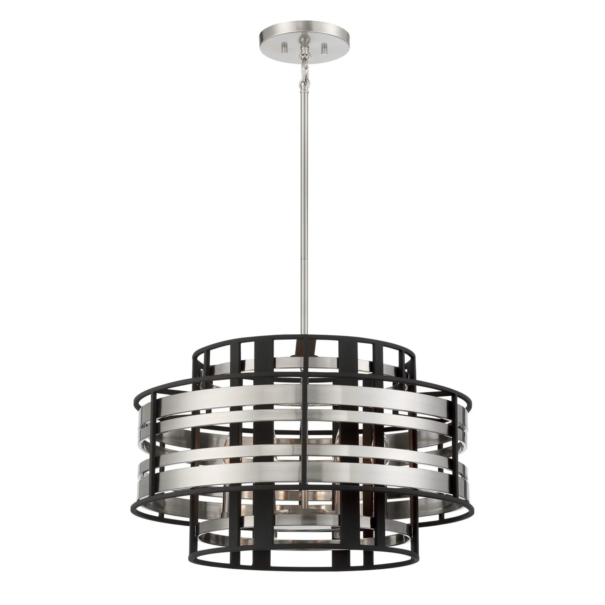 Presten 23" 6-Light Pendant, Brushed Nickel & Sand Coal Finish - Bees Lighting
