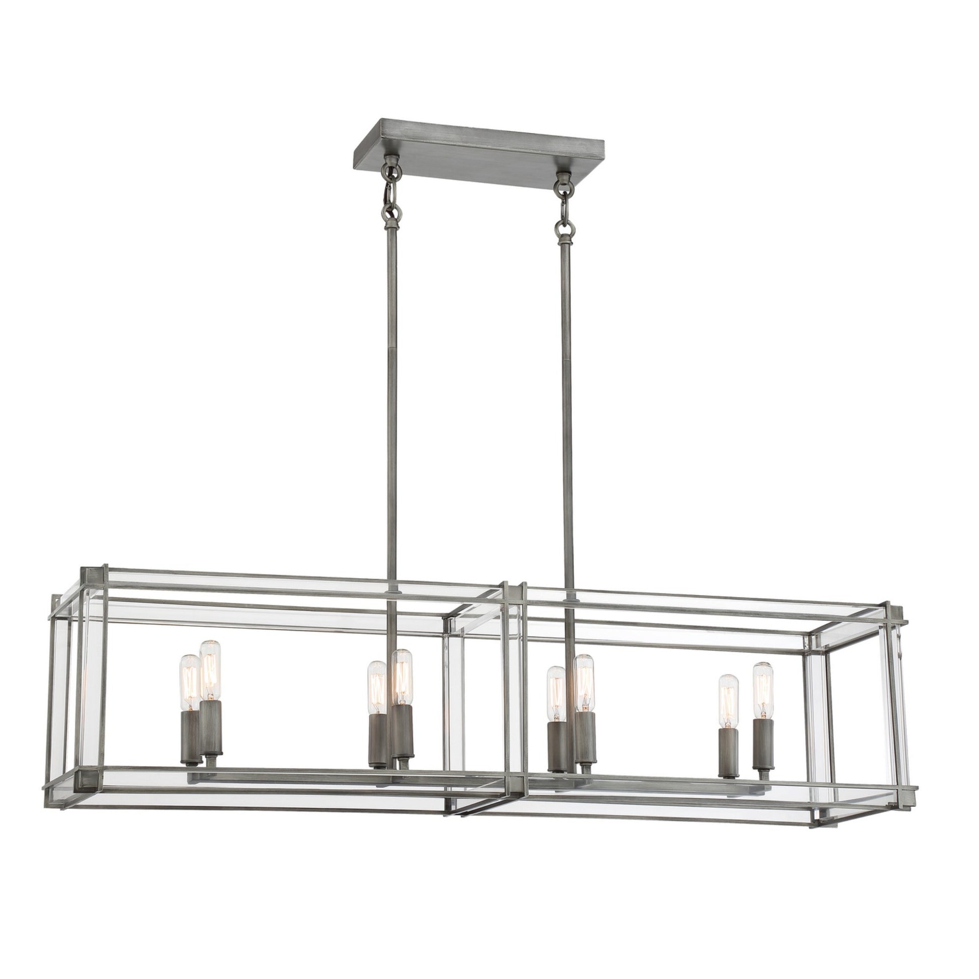 Langen Square 40" 8-Light Island Light, Antique Nickel Finish - Bees Lighting