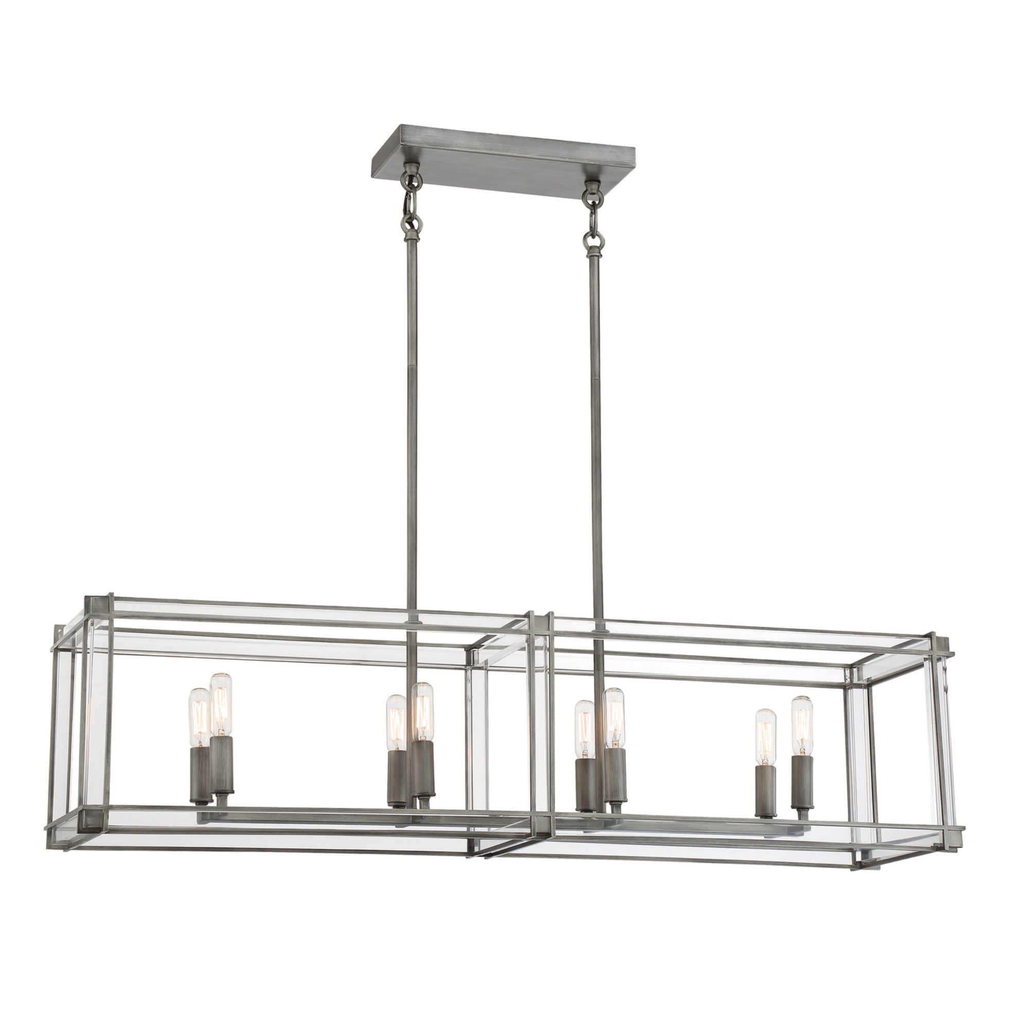 Langen Square 40" 8-Light Island Light, Antique Nickel Finish - Bees Lighting