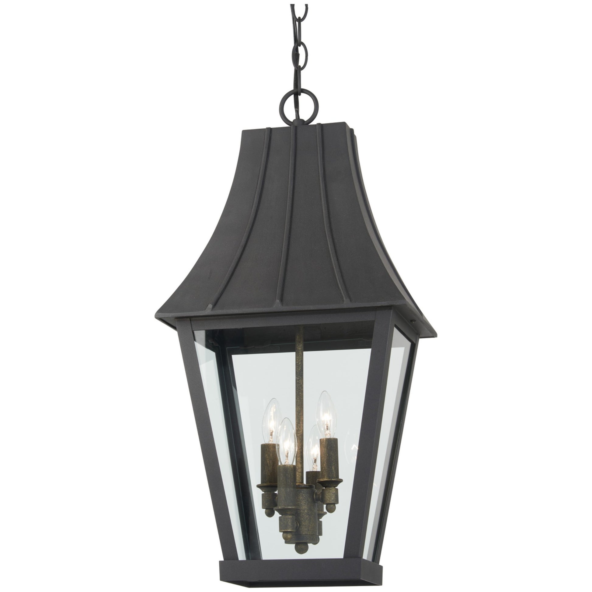 Chateau Grande 25" 4-Light Outdoor Hanging Lantern, Coal & Gold Finish - Bees Lighting
