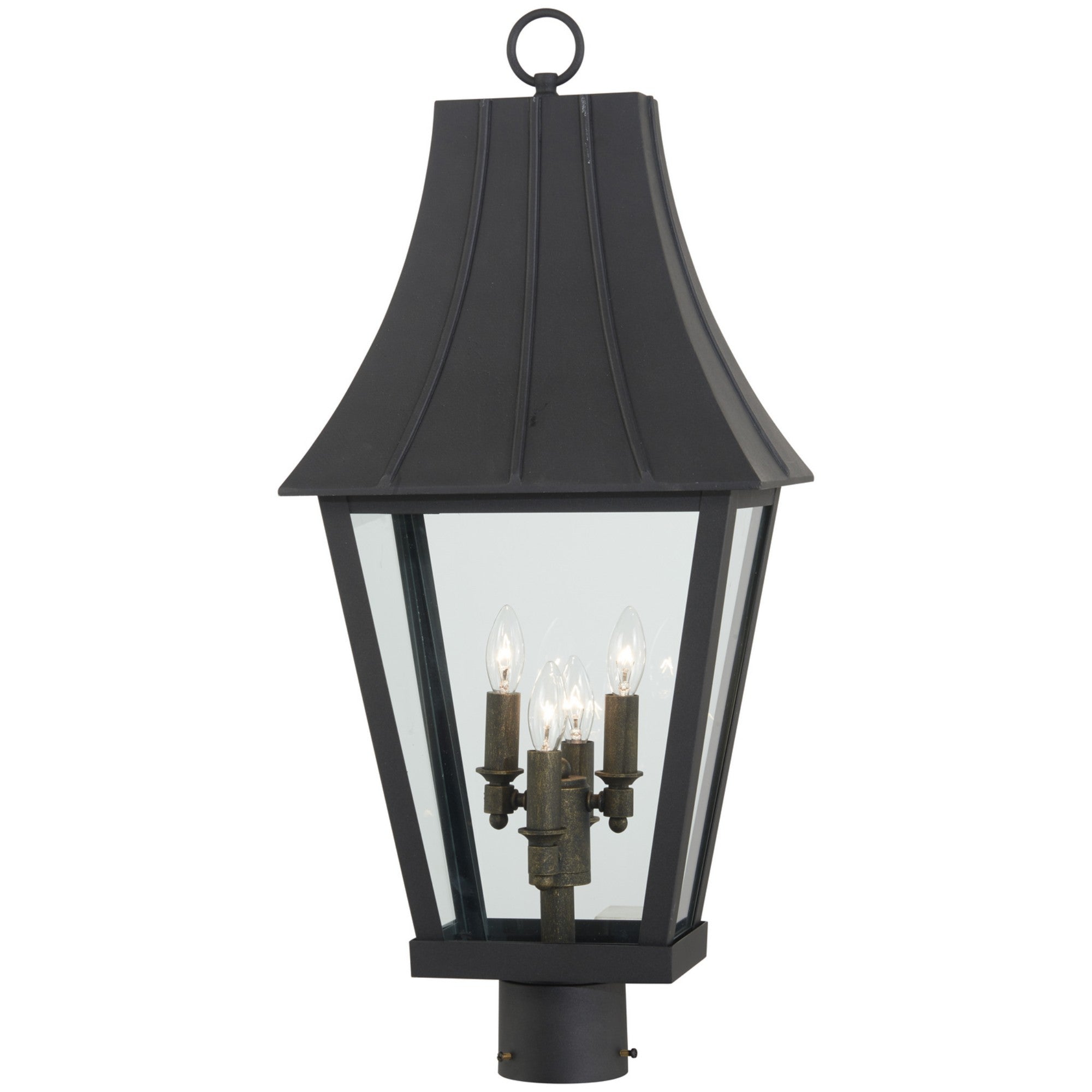 Chateau Grande 28" 4-Light Outdoor Post Mount, Coal & Gold Finish - Bees Lighting