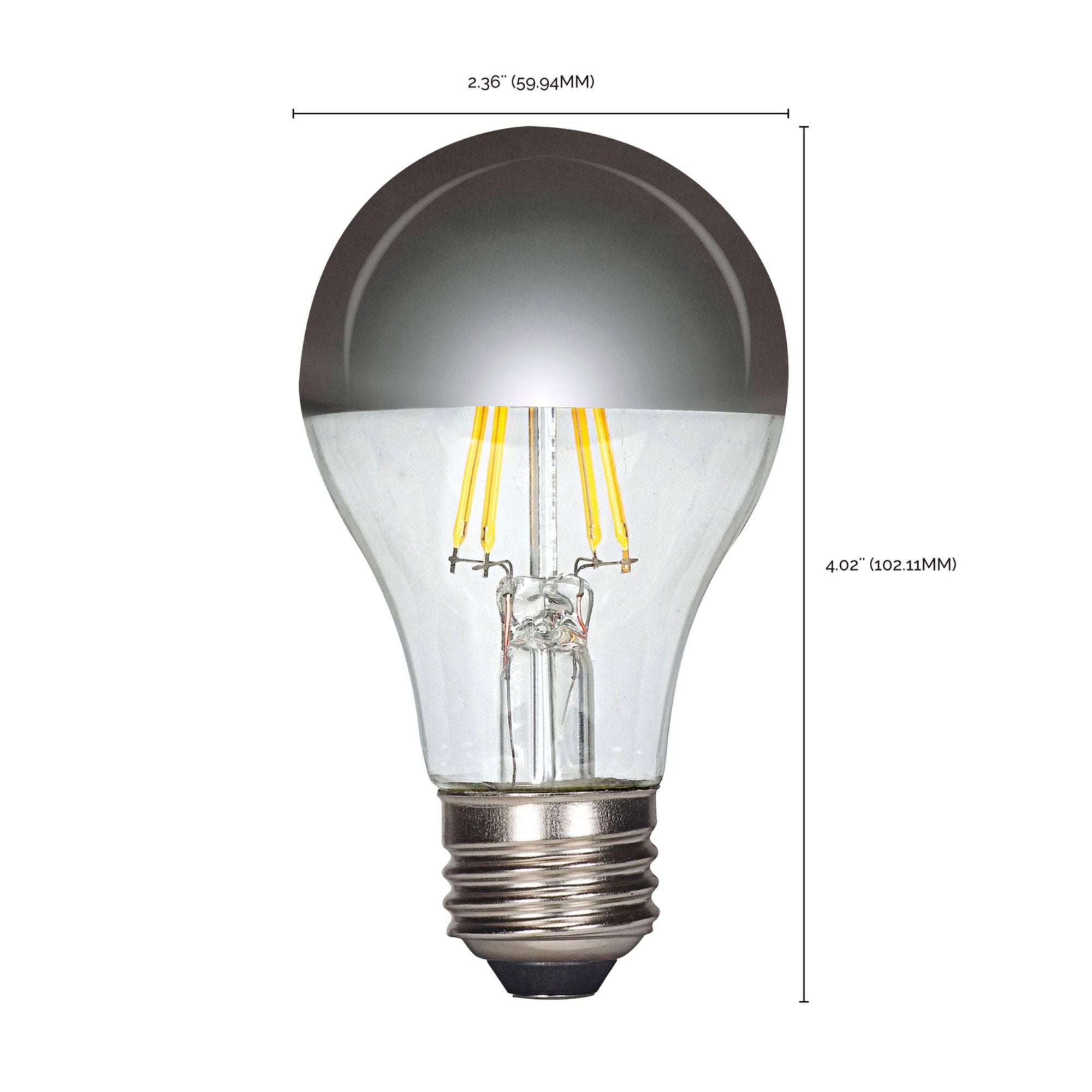 Silver Crown A19 LED Filament Bulb, 6 Watts, 650 Lumens, 2700K, 60W Equal, E26 Medium Base