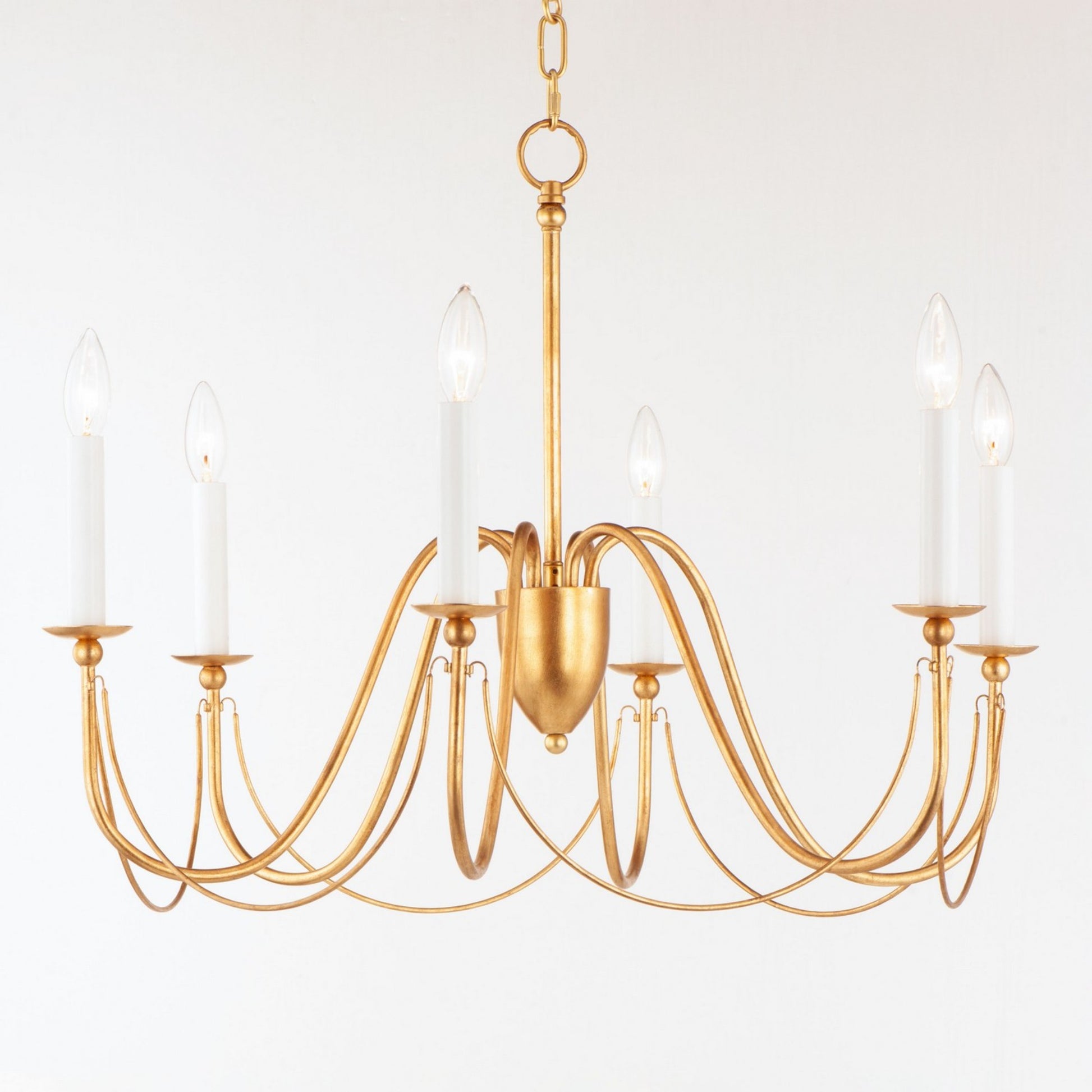 Plumette 28" 6-Light Chandelier, Gold Leaf Finish - Bees Lighting
