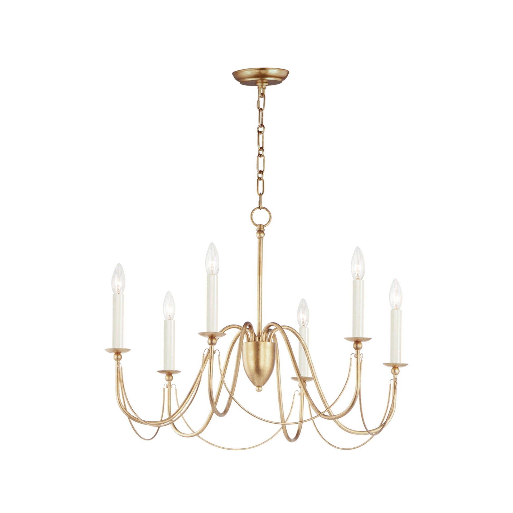Plumette 28" 6-Light Chandelier, Gold Leaf Finish - Bees Lighting