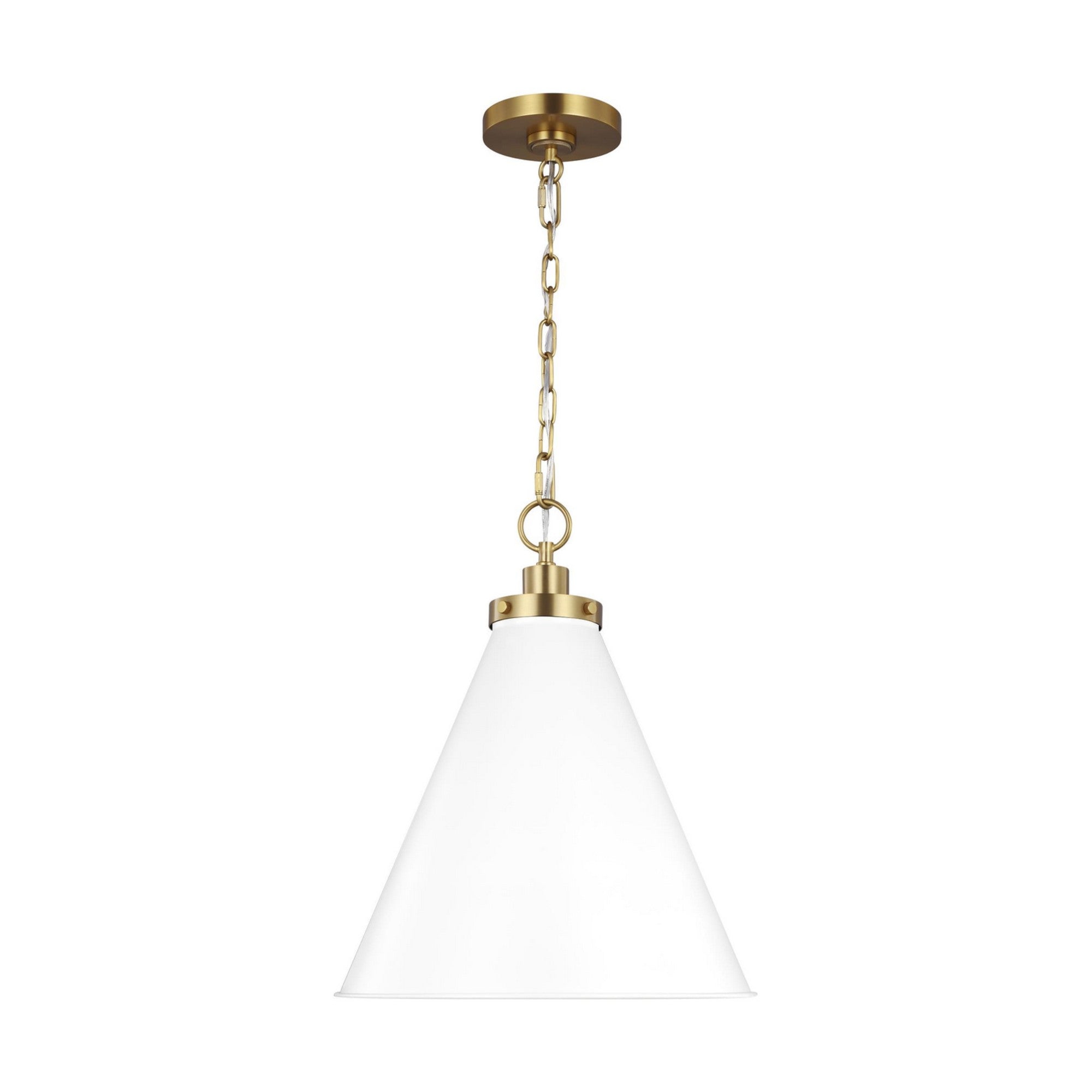 Wellfleet Medium Cone Pendant, Matte White & Burnished Brass Finish - Bees Lighting